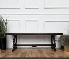 Italian 20th Century Lyre Leg Trestle Wooden Bench Side Table