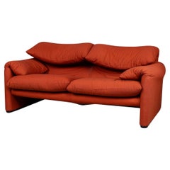 Used Italian 20th Century Maralunga Sofa In Original Red Fabric By Vico Magistretti