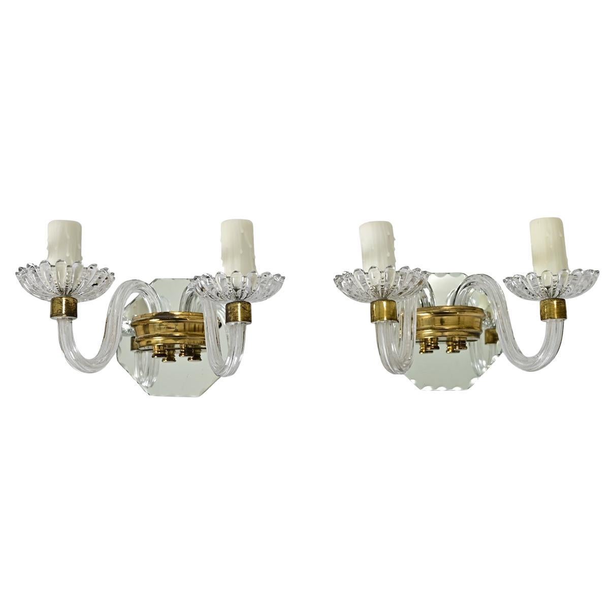 Italian 20th Century Pair of Glass & Mirror Sconces
