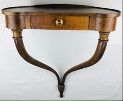 Italian 20th Century Pair of Walnut Wall Mount Curvy Consoles with Drawer
