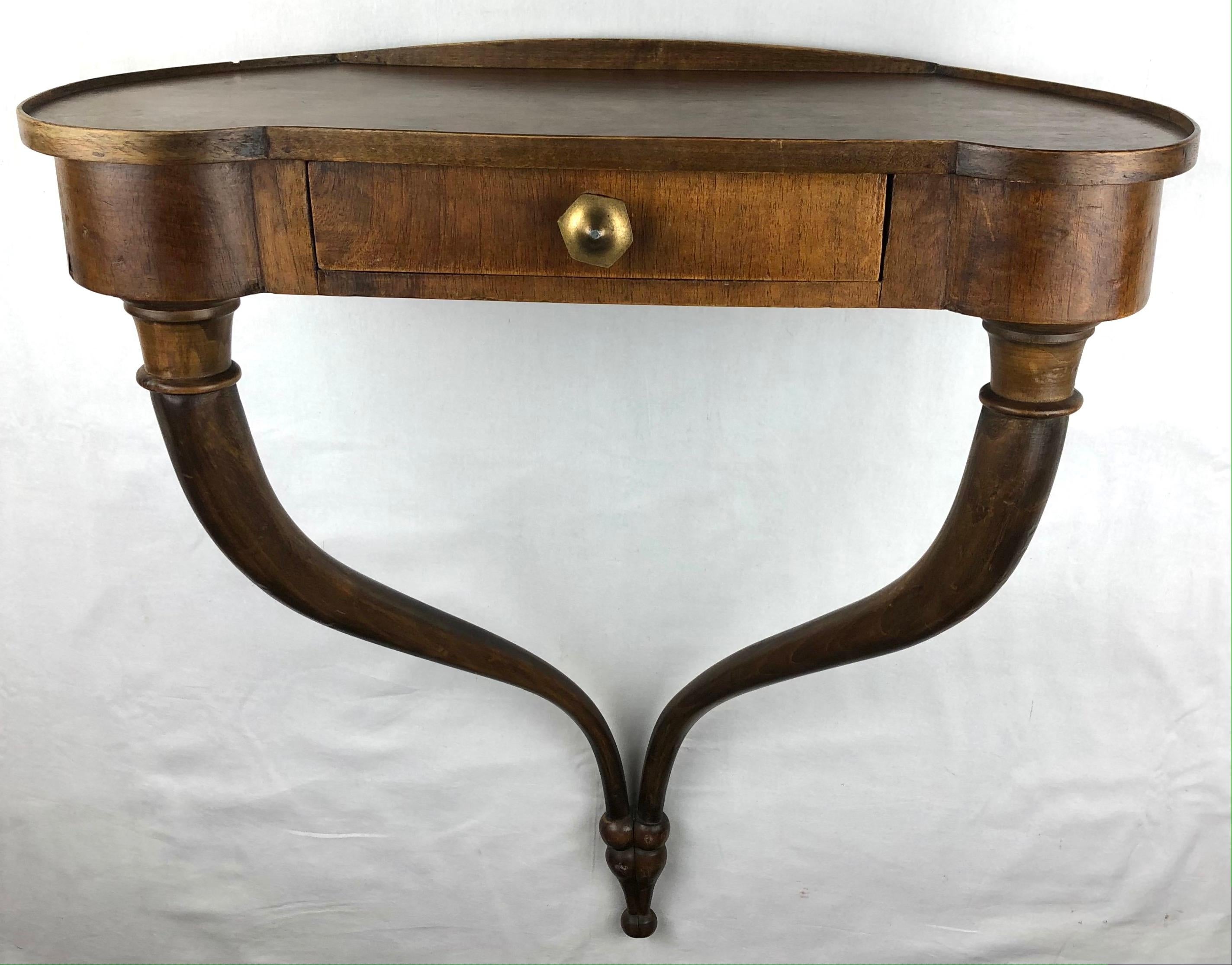 Rococo Italian 20th Century Pair of Walnut Wall Mount Curvy Consoles with Drawer