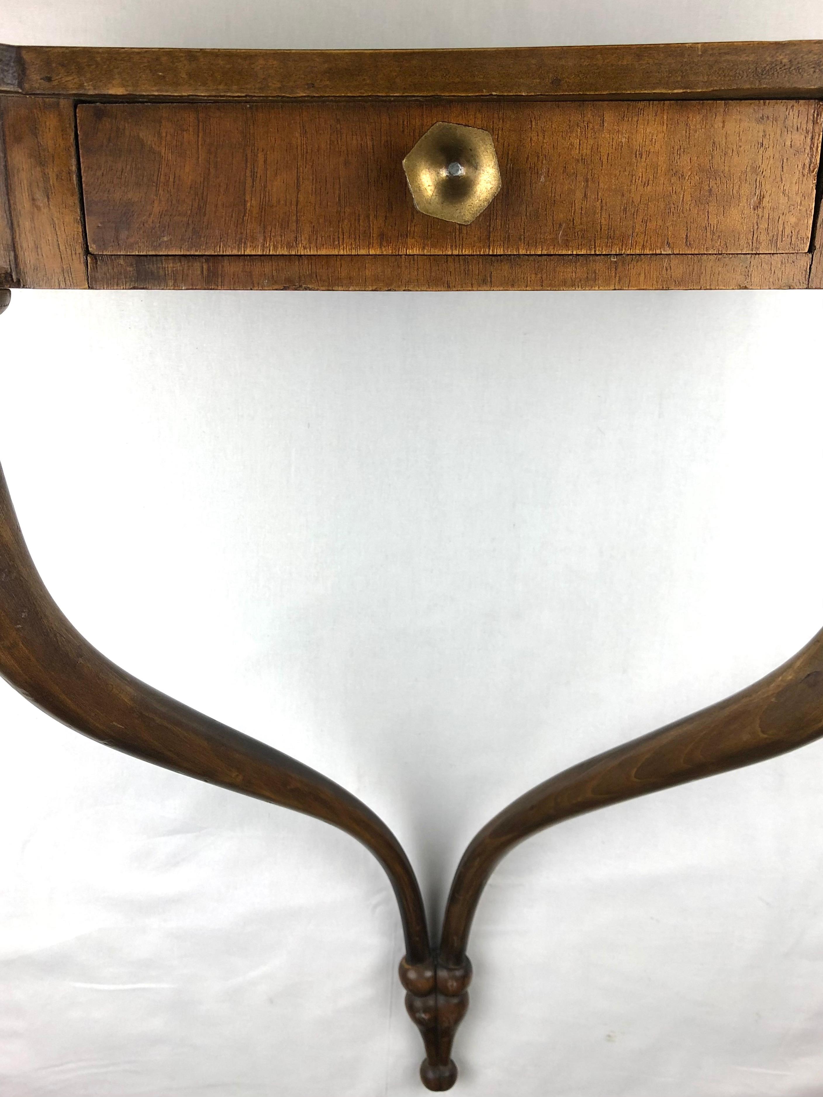 19th Century Italian 20th Century Pair of Walnut Wall Mount Curvy Consoles with Drawer