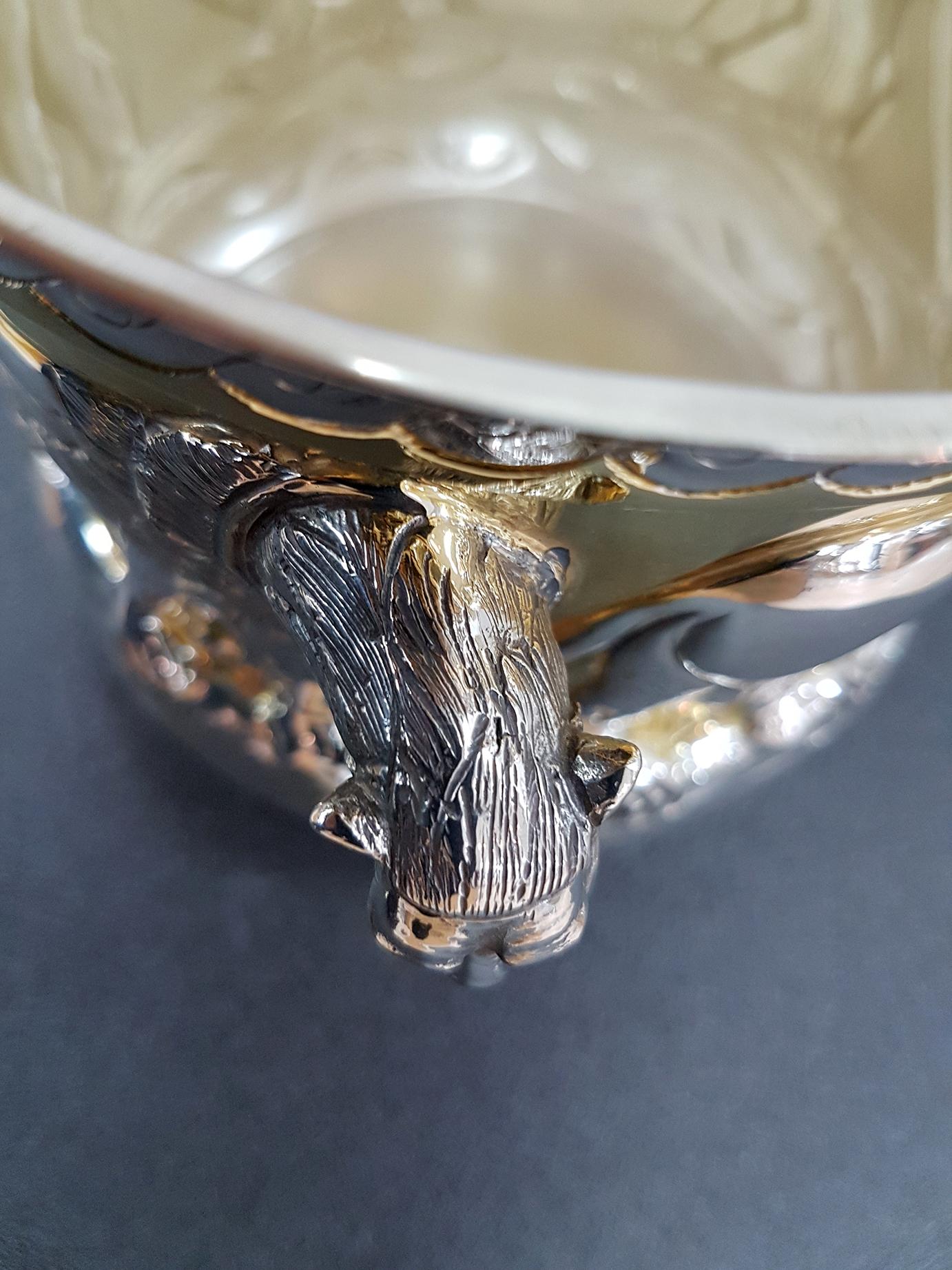 Italian 20th Century Partially Gilded Sterling Silver Ice Bucket with Lions 2