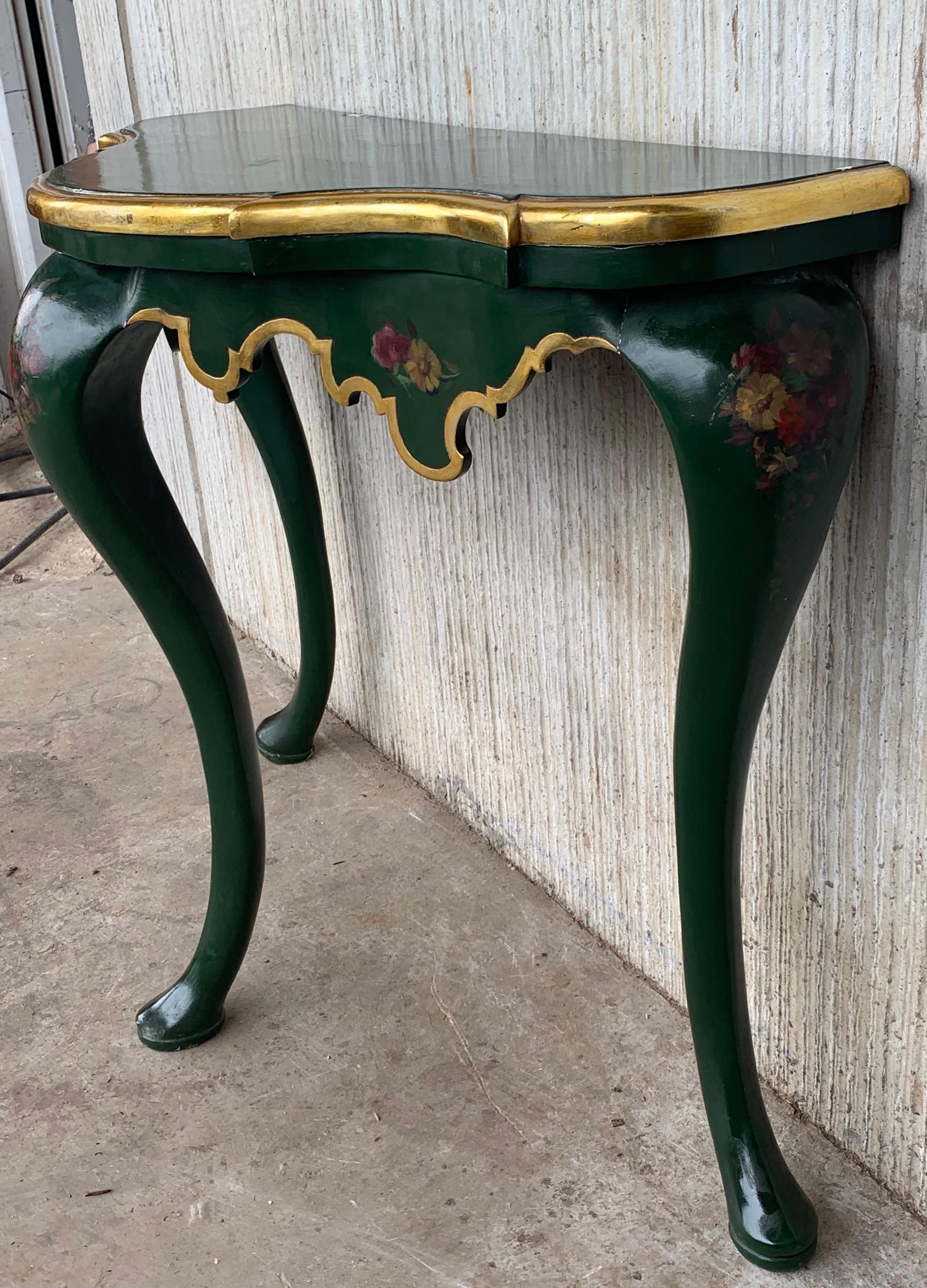 Italian 20th Century Polychrome Green Painted Carved Demilune Wood Console In Good Condition For Sale In Miami, FL