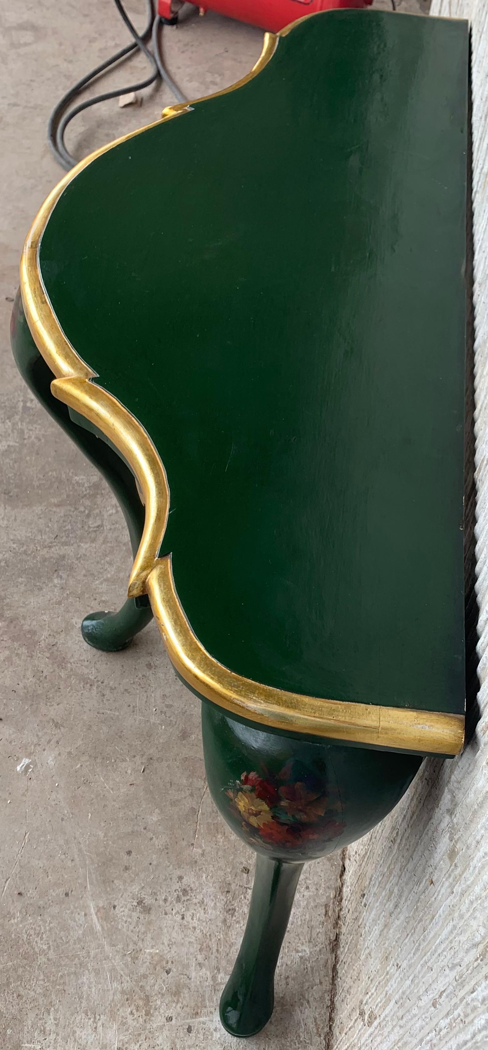 Plaster Italian 20th Century Polychrome Green Painted Carved Demilune Wood Console For Sale