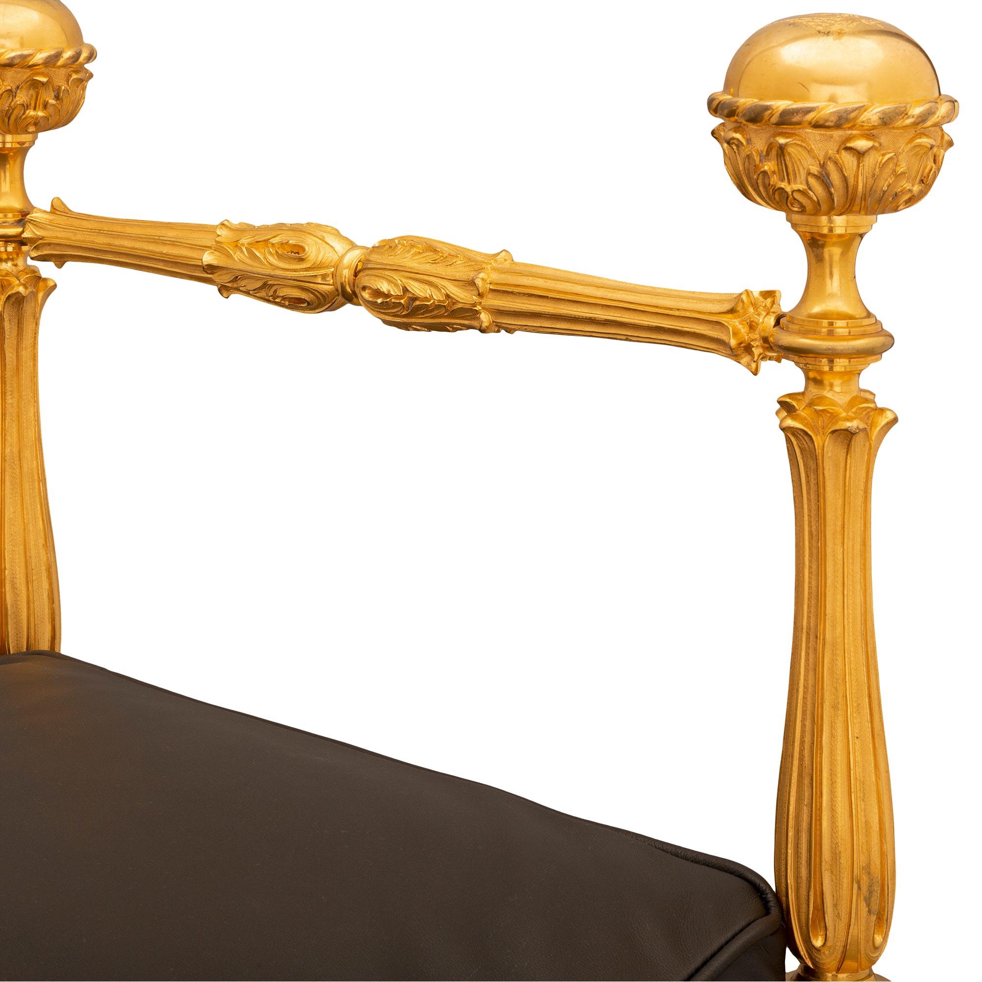 Italian 20th Century Renaissance St. Wrought Iron and Ormolu Savanarola Bench For Sale 1