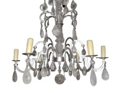 Lustre italien du 20e siècle en fer forgé avec feuilles d'argent et cristal de roche