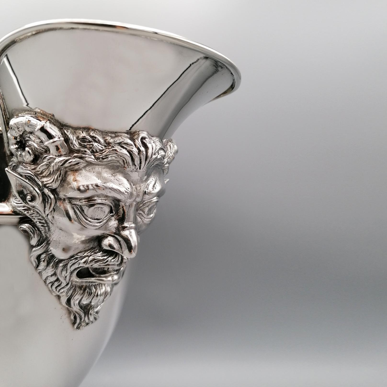 Italian 20th Century Solid 800 Silver Jug Renaissance Style In Excellent Condition In VALENZA, IT