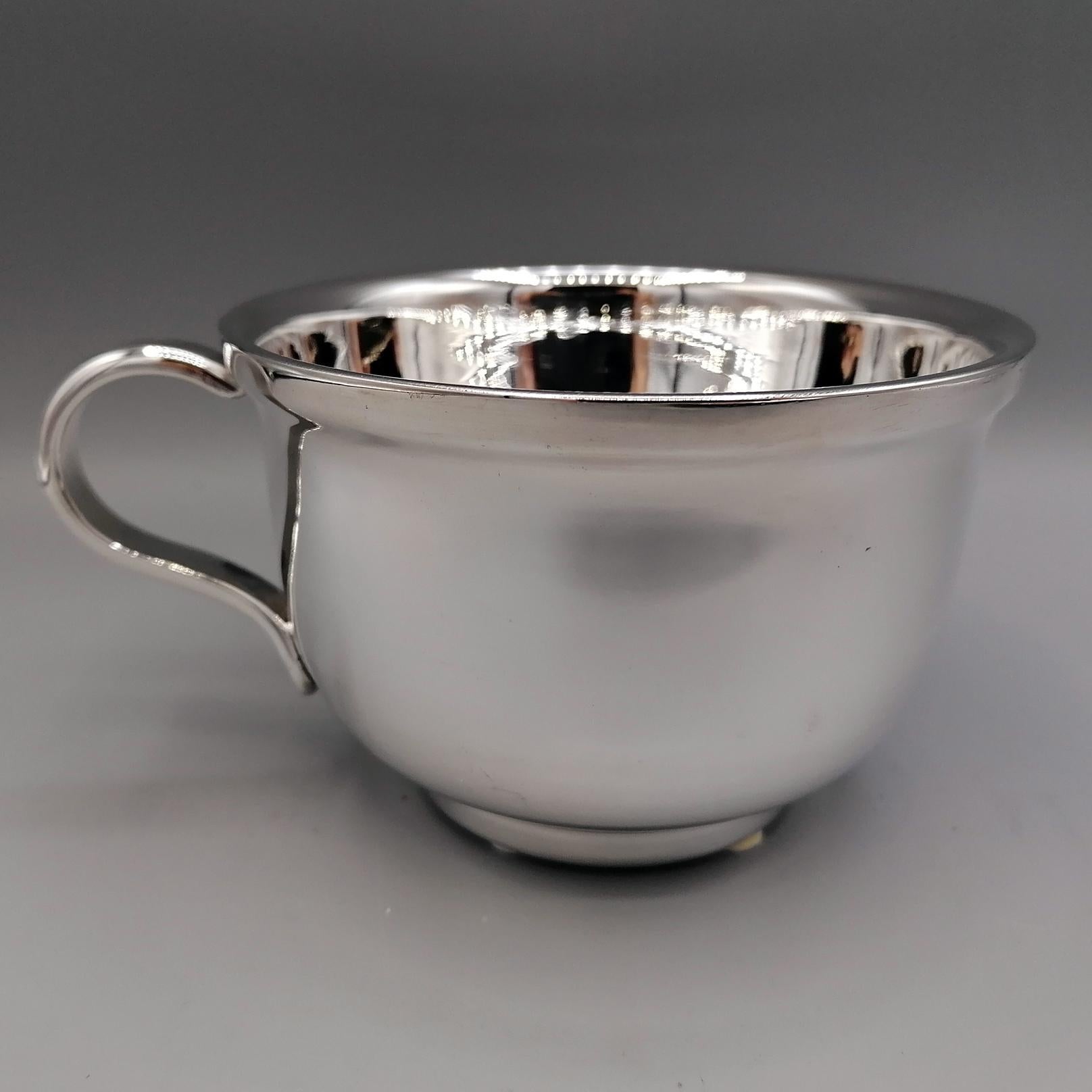 Italian 20th Century Solid Silver Breakfast Cup with Double Saucer and Spoon For Sale 3