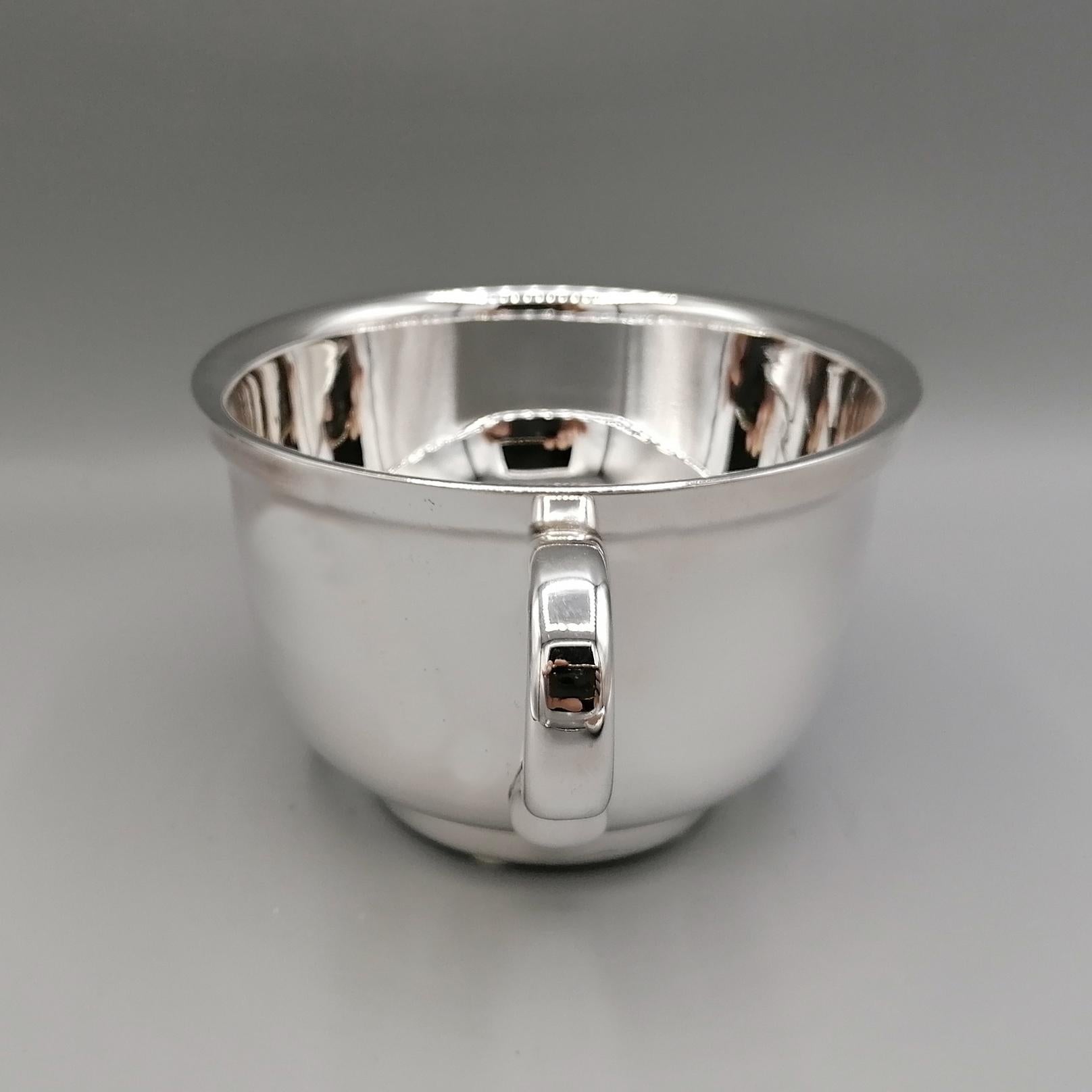 Italian 20th Century Solid Silver Breakfast Cup with Double Saucer and Spoon For Sale 3