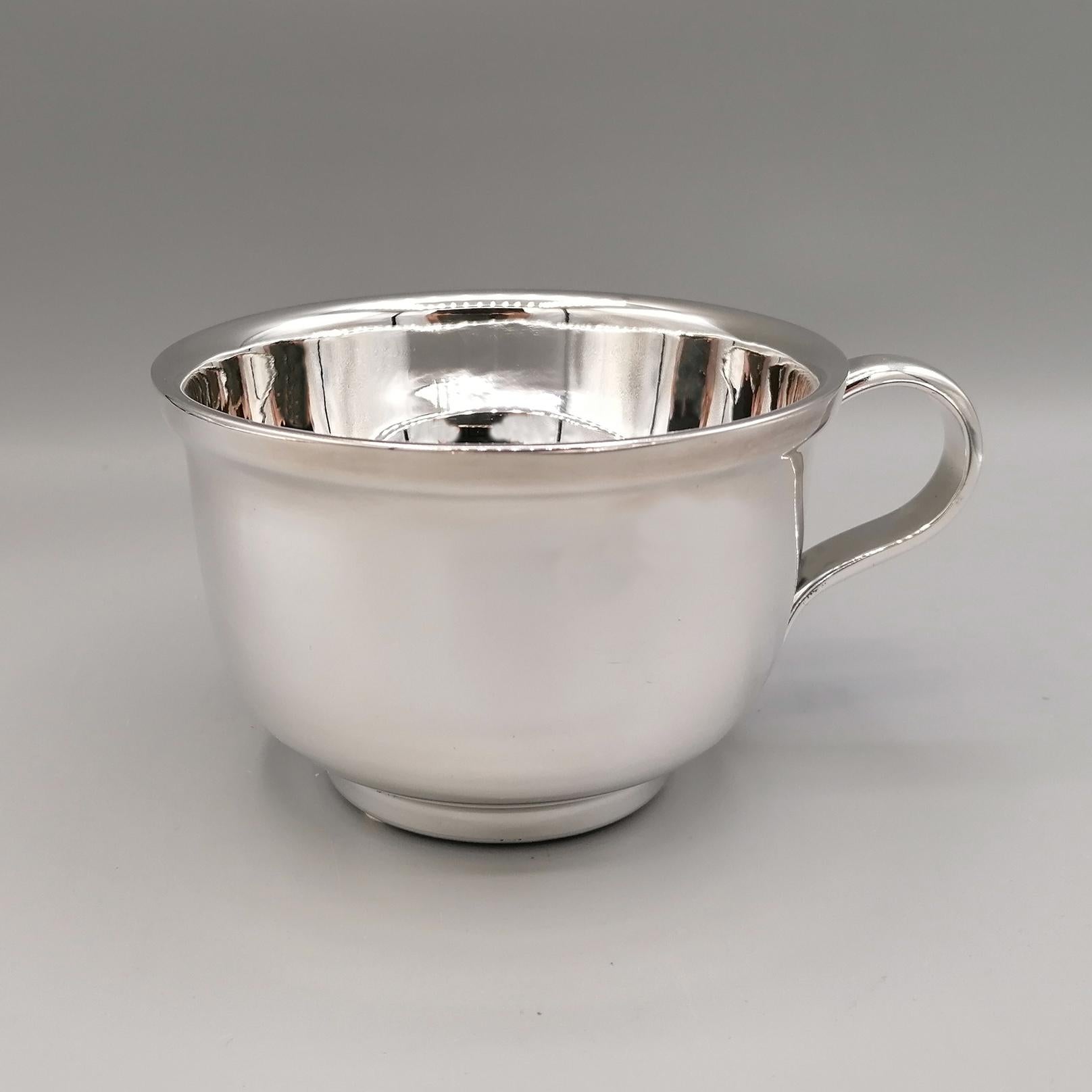 Italian 20th Century Solid Silver Breakfast Cup with Double Saucer and Spoon 4