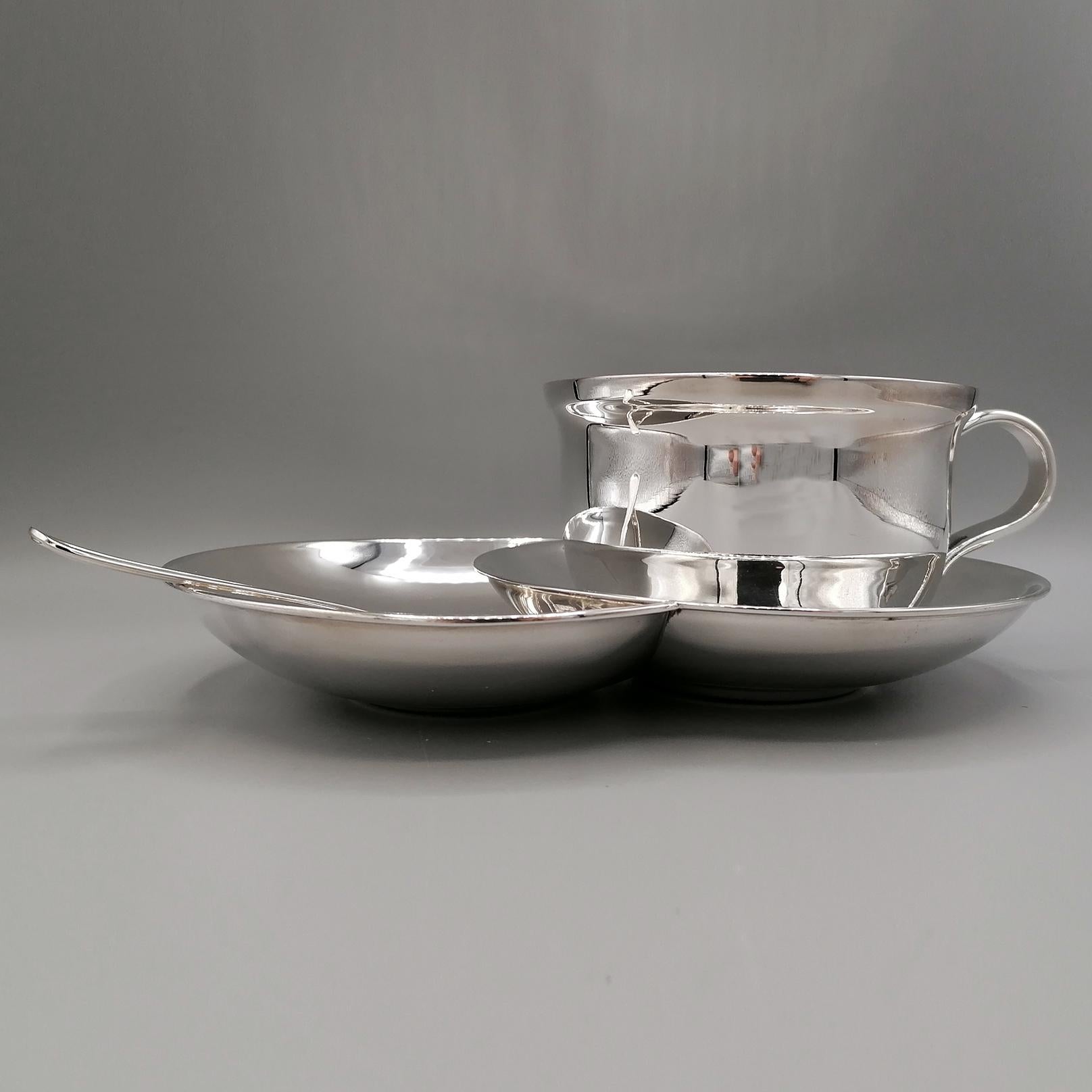 Other Italian 20th Century Solid Silver Breakfast Cup with Double Saucer and Spoon For Sale
