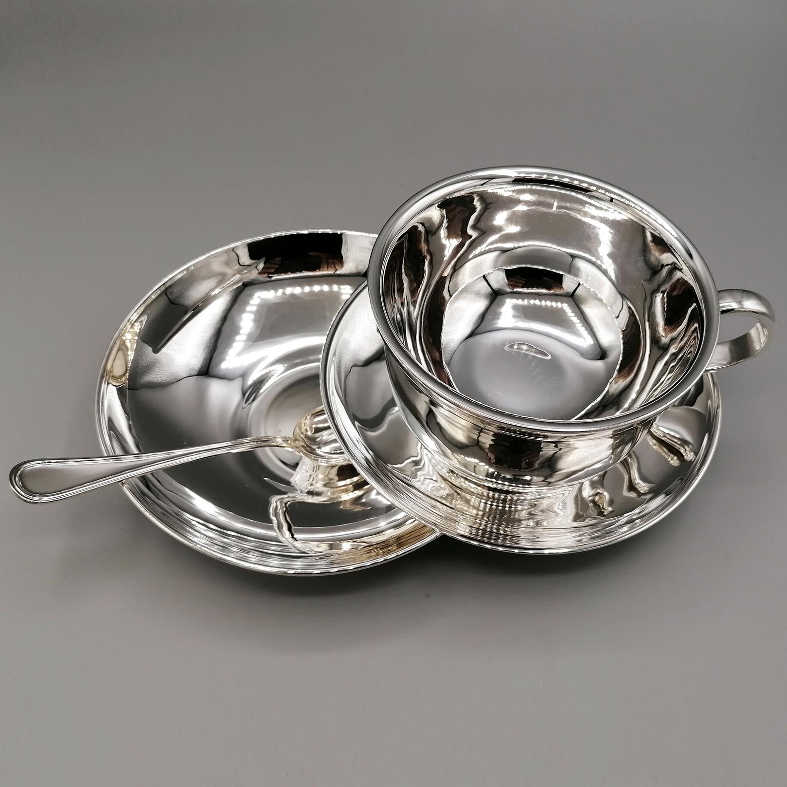 Other Italian 20th Century Solid Silver Breakfast Cup with Double Saucer and Spoon For Sale