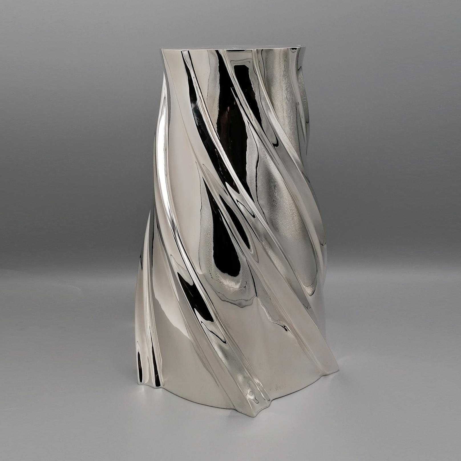 Italian 20th Century Sterling Silver Torchon Vase For Sale 9