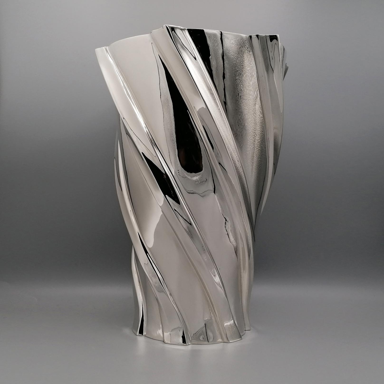 Embossed Italian 20th Century Sterling Silver Torchon Vase For Sale