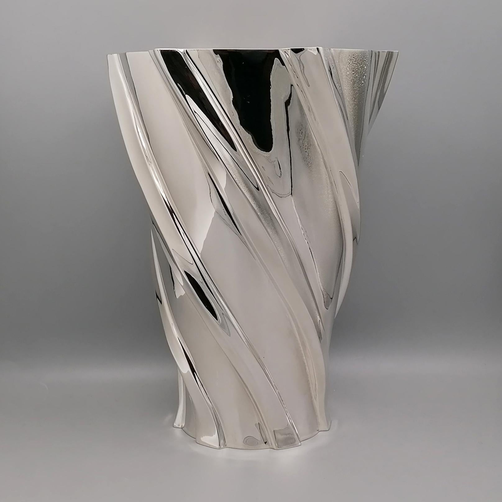 Italian 20th Century Sterling Silver Torchon Vase For Sale 2