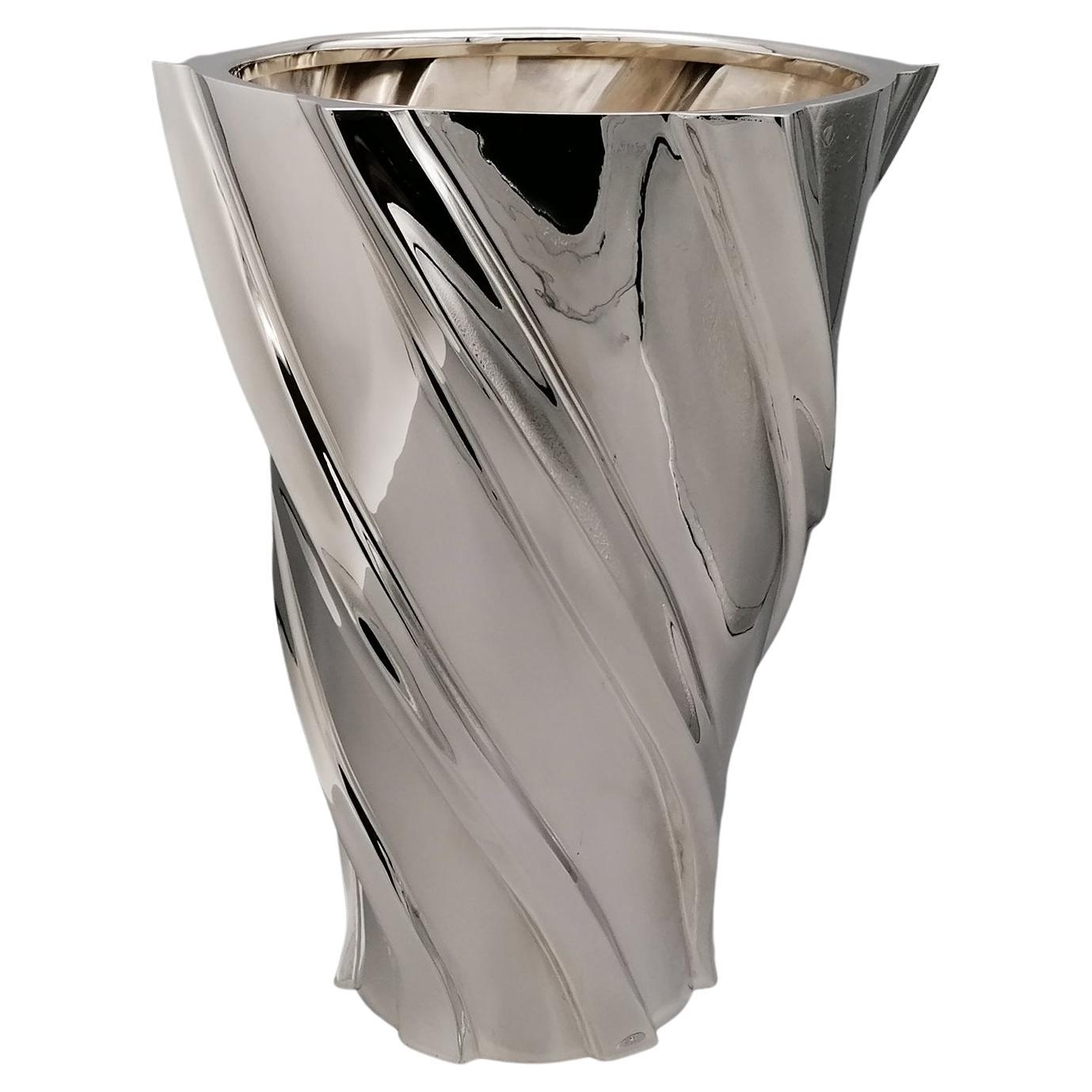 Italian 20th Century Sterling Silver Torchon Vase For Sale
