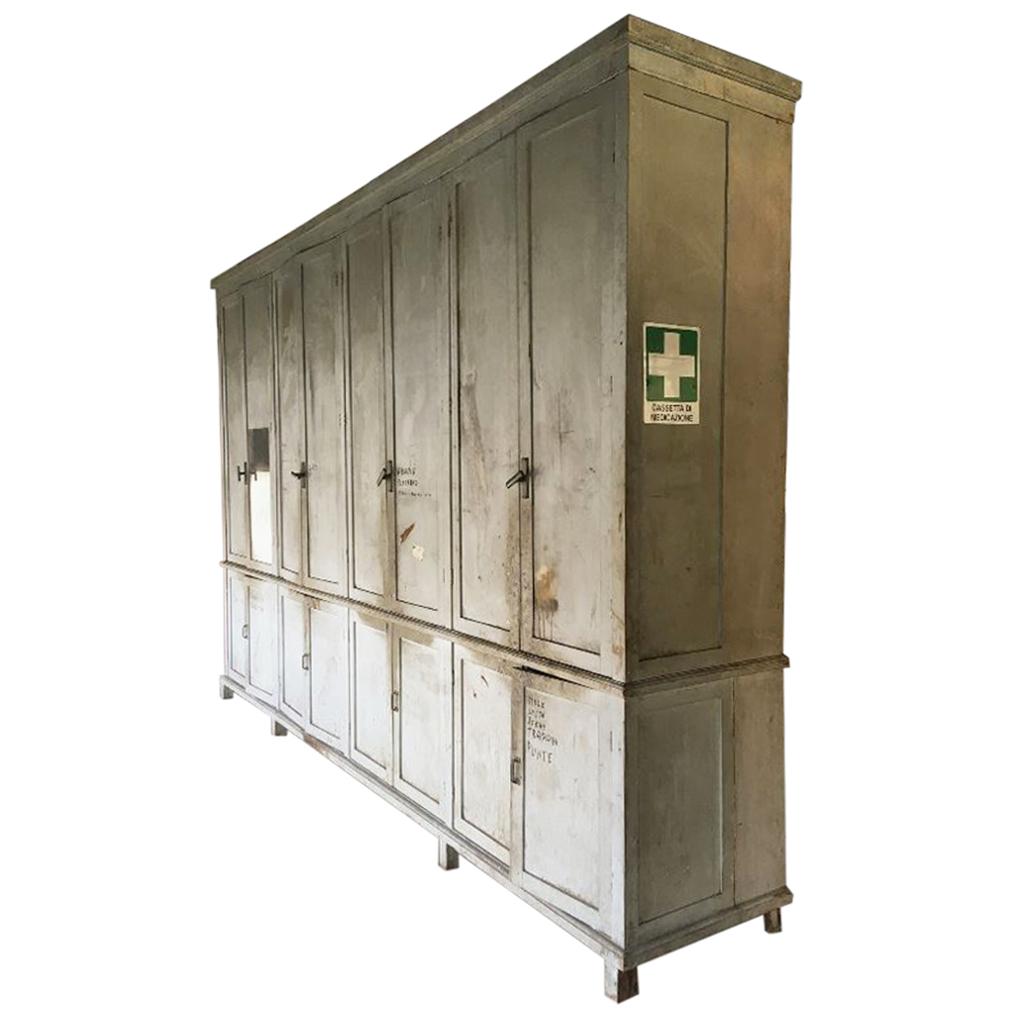 Italian 20th Century Very Large Industrial Cabinet or Wardrobe in Painted Wood For Sale