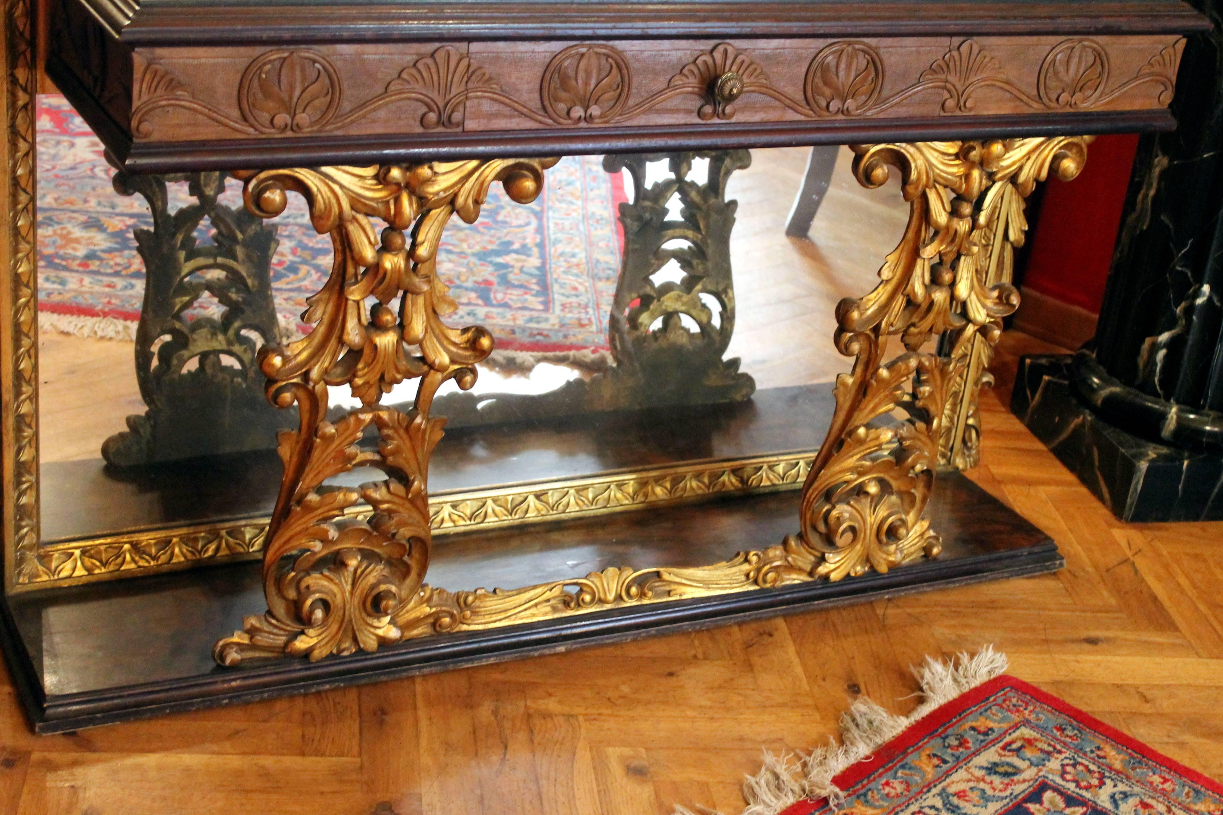 wood and mirrored console table