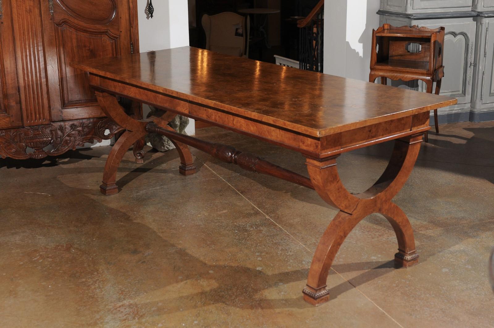 Italian 20th Century Walnut Office Table with Two Drawers and X-Form Base 1