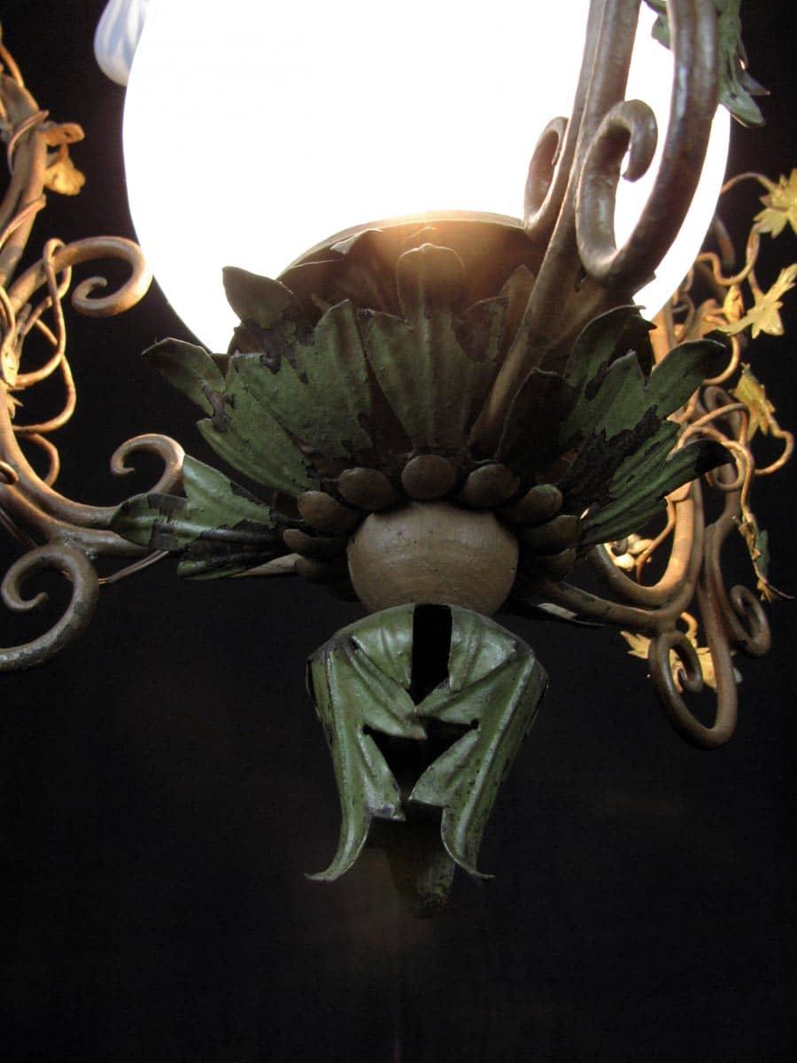 20th Century Italian Art Nouveau Floral Green Foliate Chandelier Iron and Glass 9