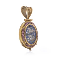 Italian 21KT Gold Micro Mosaic Dove Locket, 19th Century