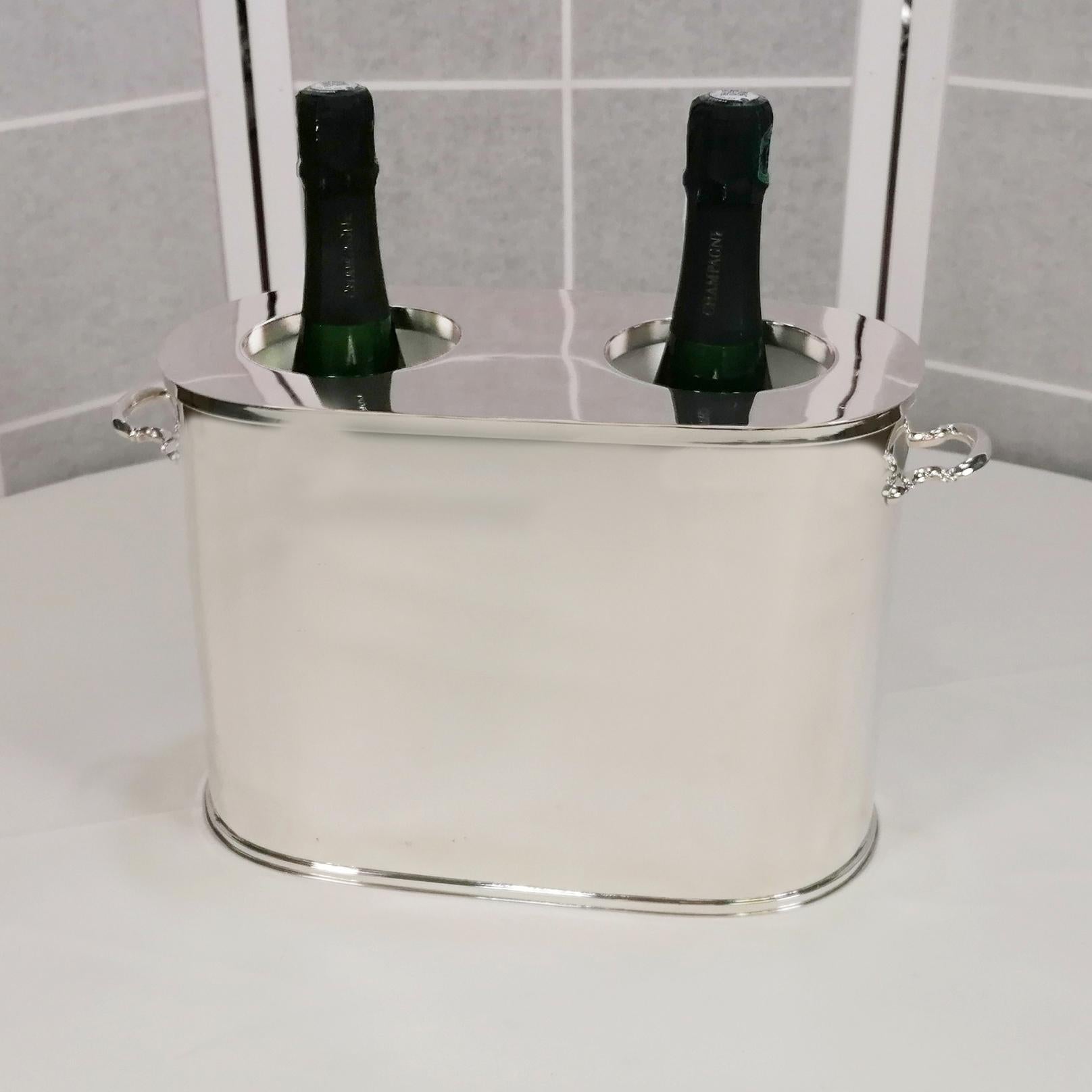 Italian 21st Century Glacette for 2 Bottles of Champagne in Solid 800 Silver For Sale 4