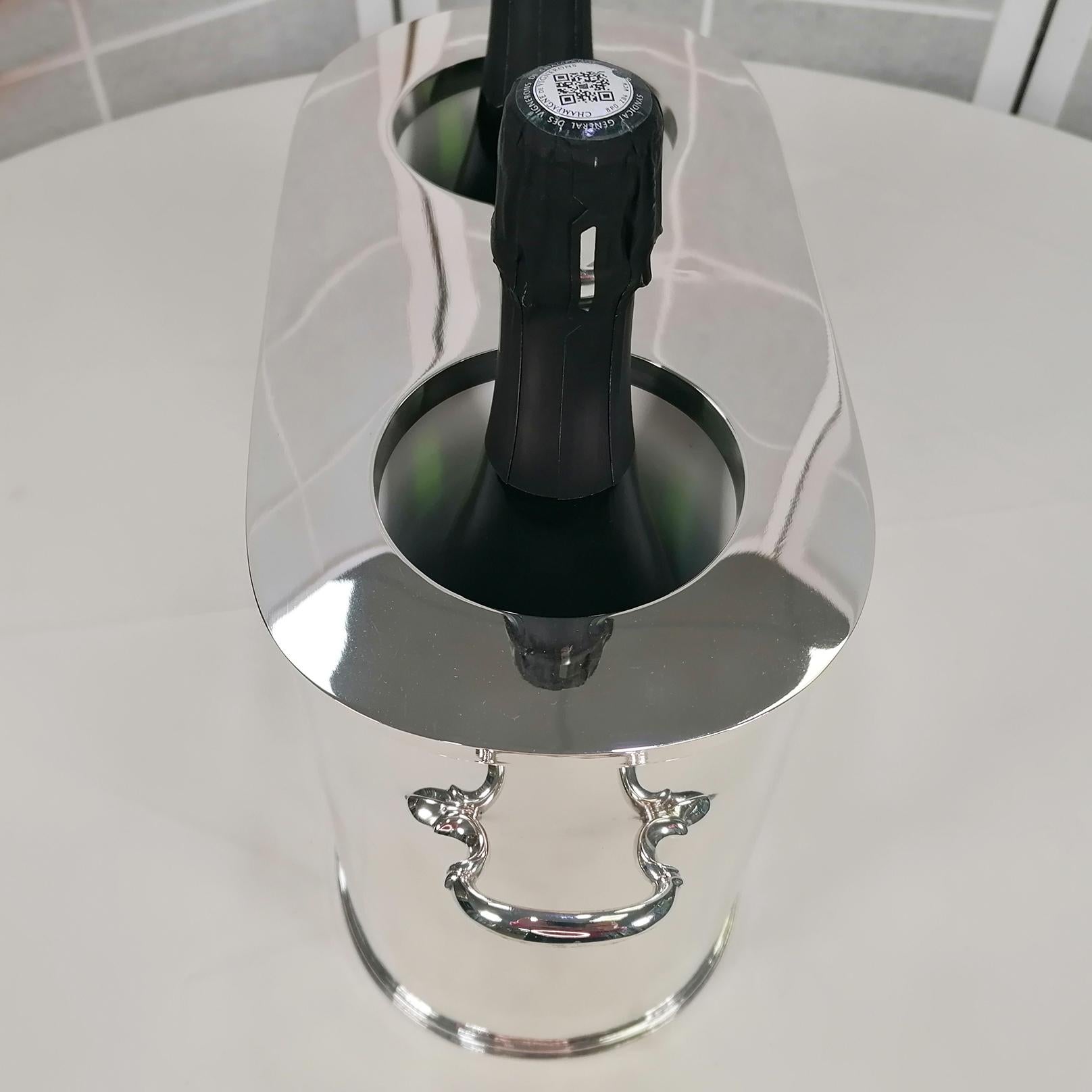 Italian 21st Century Glacette for 2 Bottles of Champagne in Solid 800 Silver For Sale 6