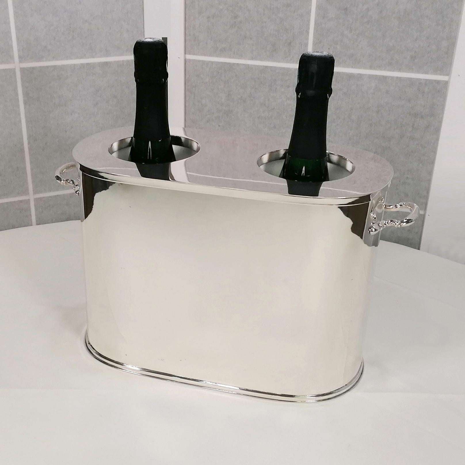 Italian 21st Century Glacette for 2 Bottles of Champagne in Solid 800 Silver For Sale 8