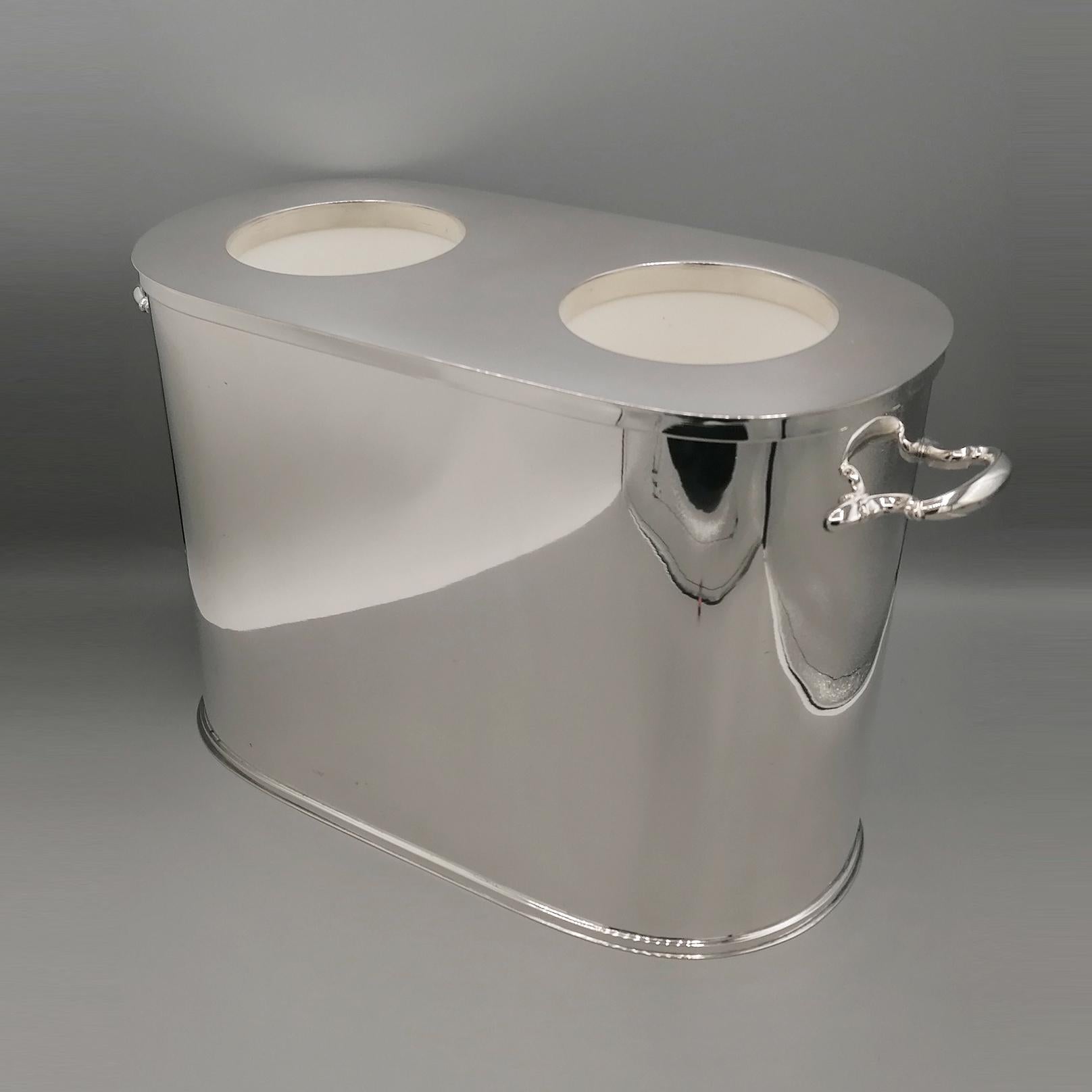 Modern Italian 21st Century Glacette for 2 Bottles of Champagne in Solid 800 Silver For Sale