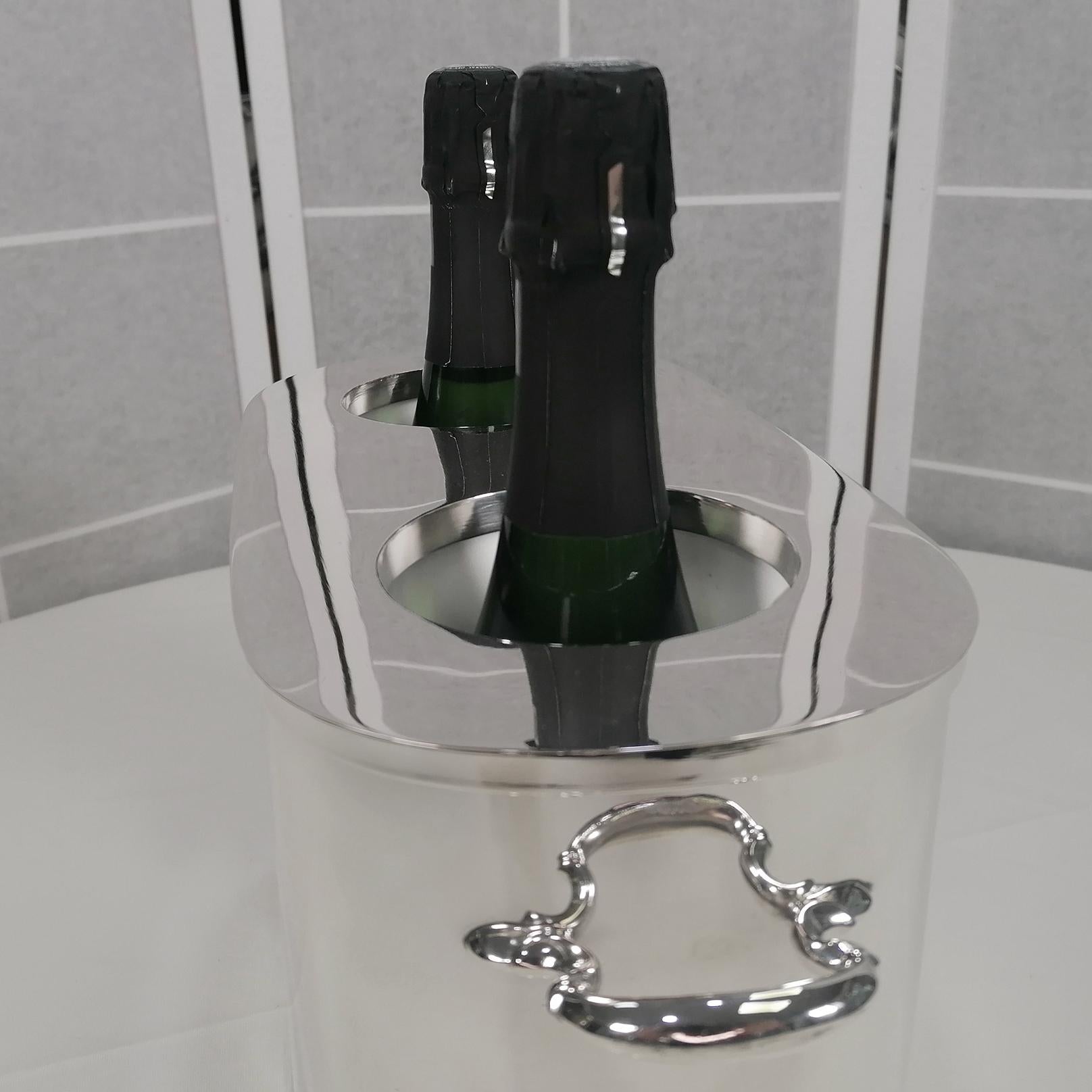 Italian 21st Century Glacette for 2 Bottles of Champagne in Solid 800 Silver For Sale 1