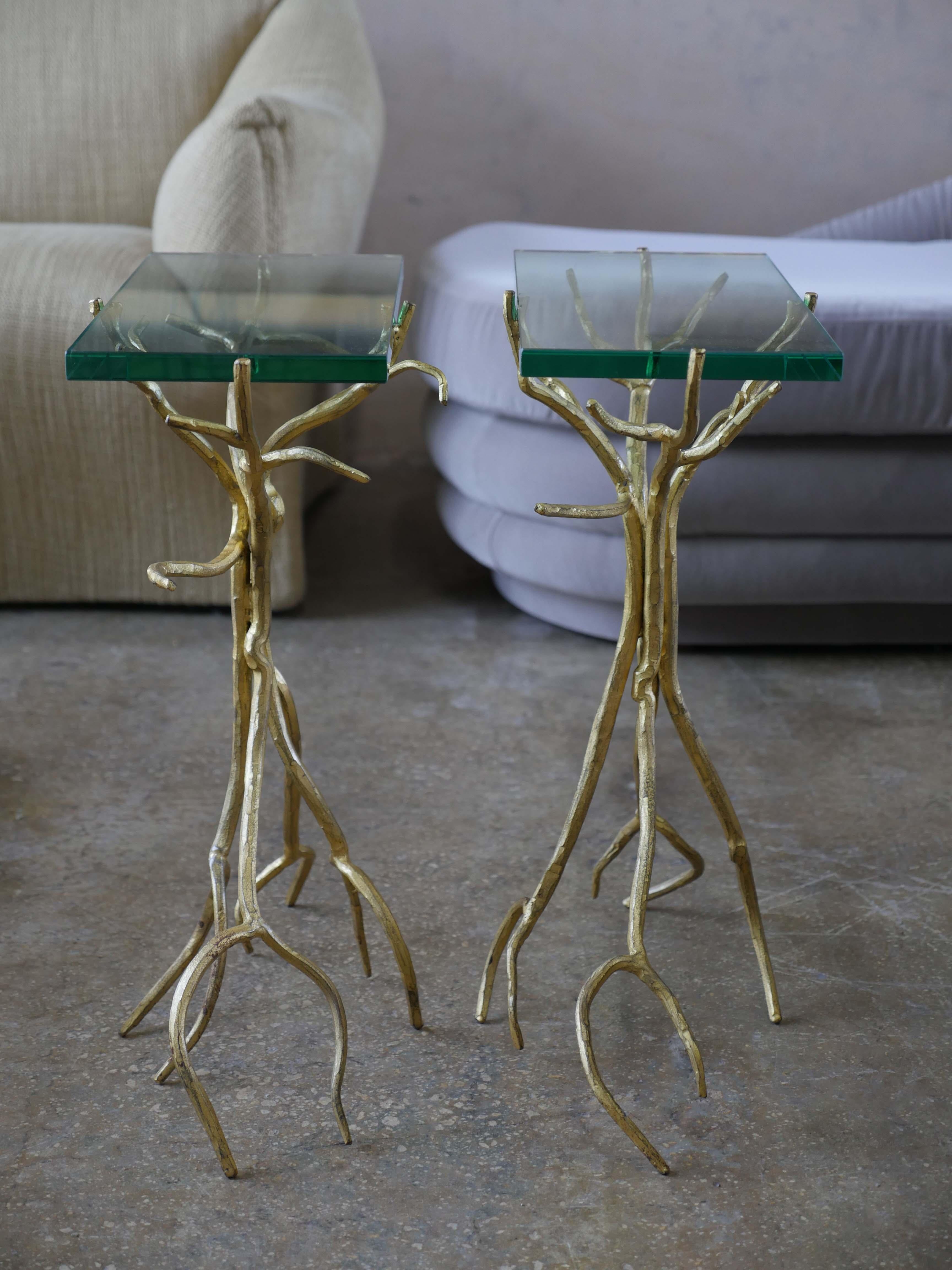 Beautiful set of modern Italian 22K gold leaf side tables and 3/4