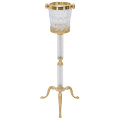 Italian 24-Karat Gold-Plated Cut Glass Champagne Stand Cooler Serving Bucket