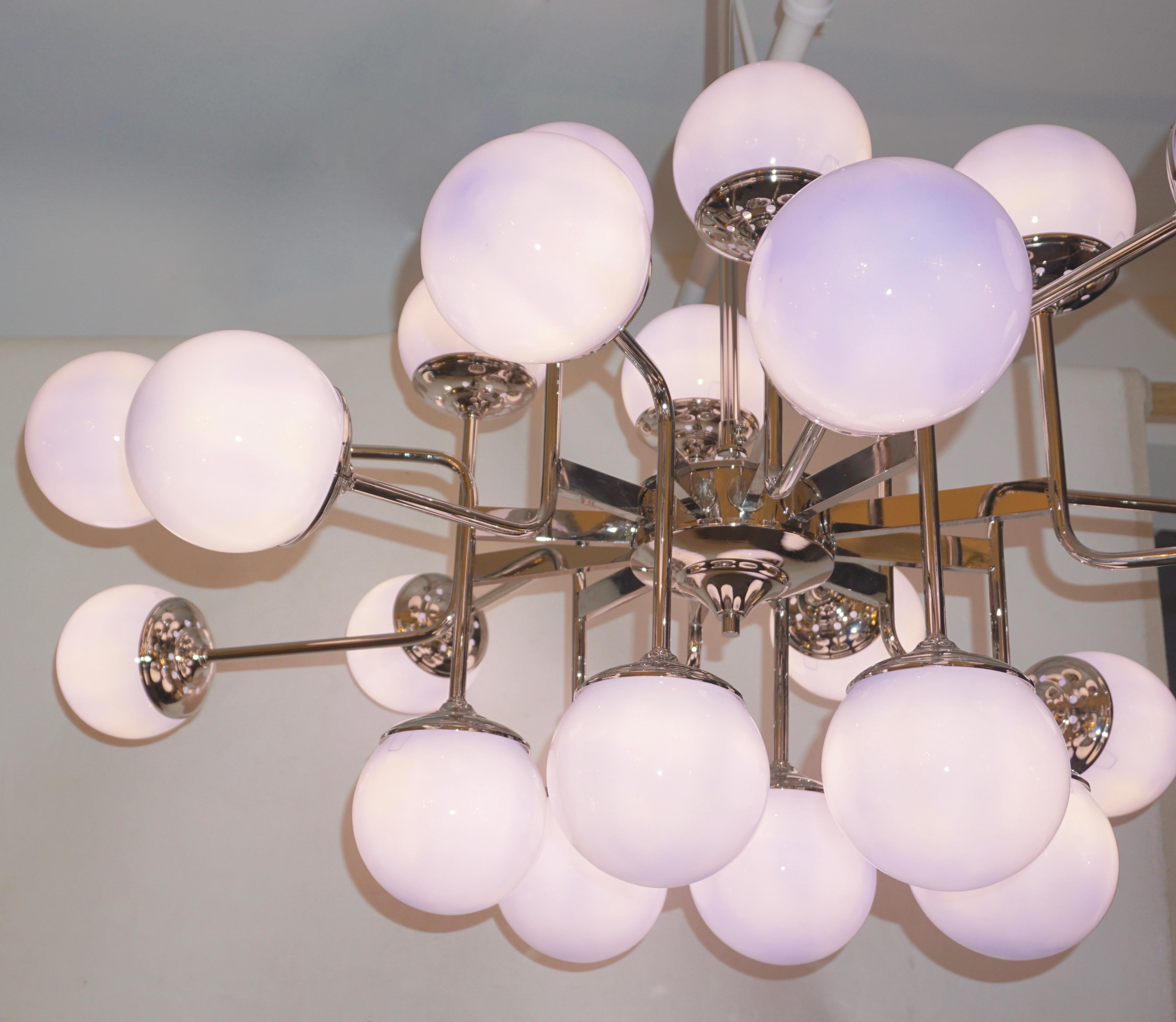 Italian 24-Light Lavender Periwinkle Murano Glass Modern Nickel Chandelier For Sale 7