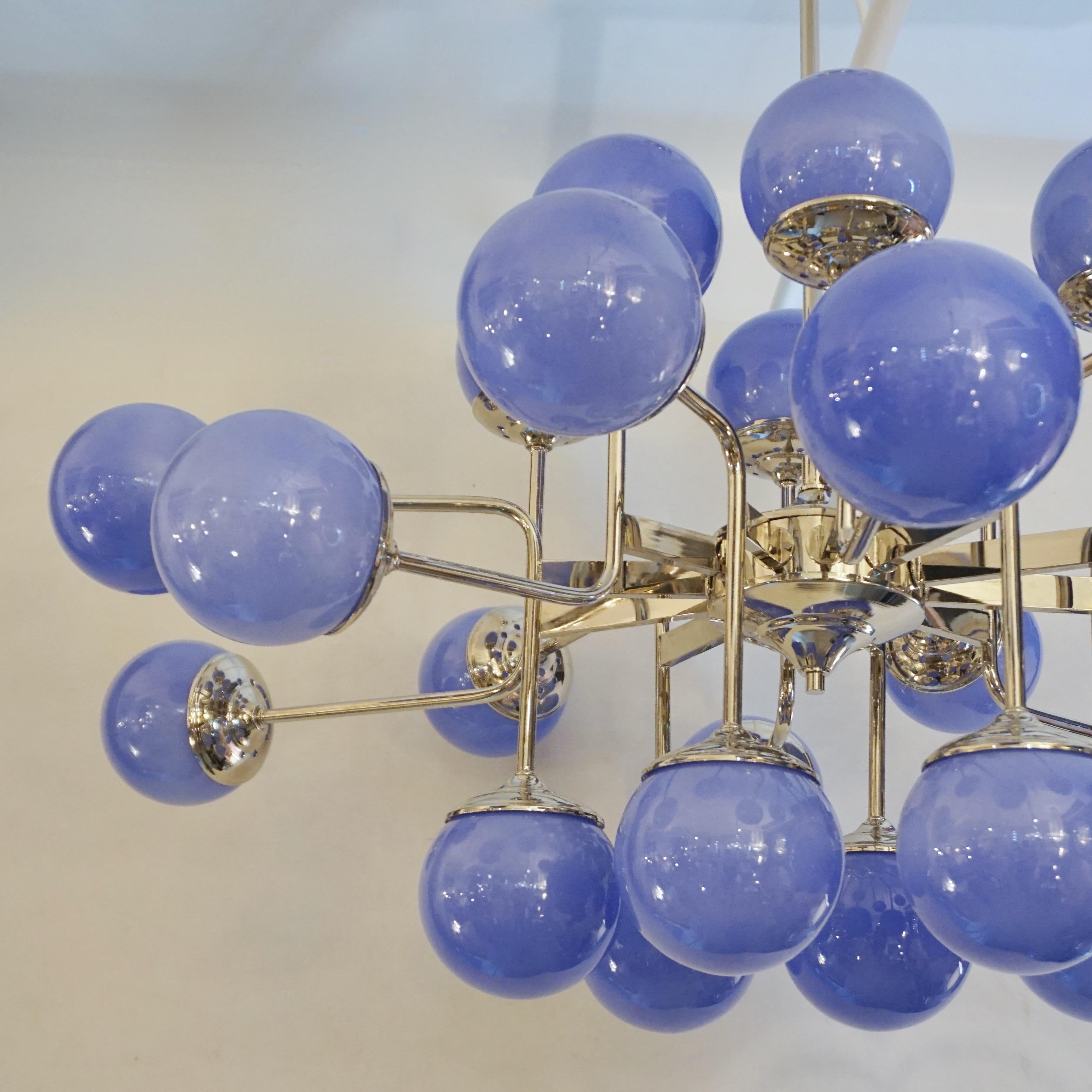 Italian 24-Light Lavender Periwinkle Murano Glass Modern Nickel Chandelier For Sale 8