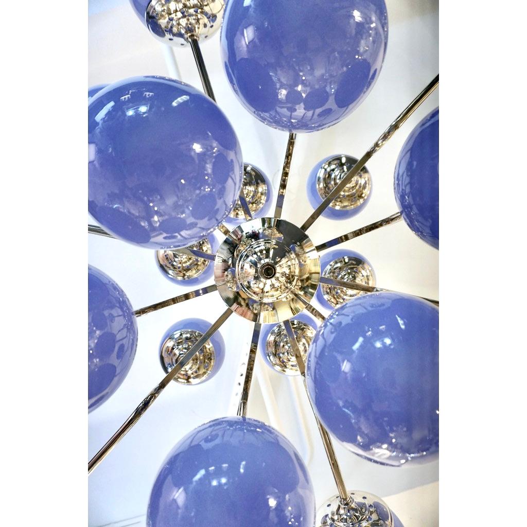 Contemporary Italian 24-Light Lavender Periwinkle Murano Glass Modern Nickel Chandelier For Sale