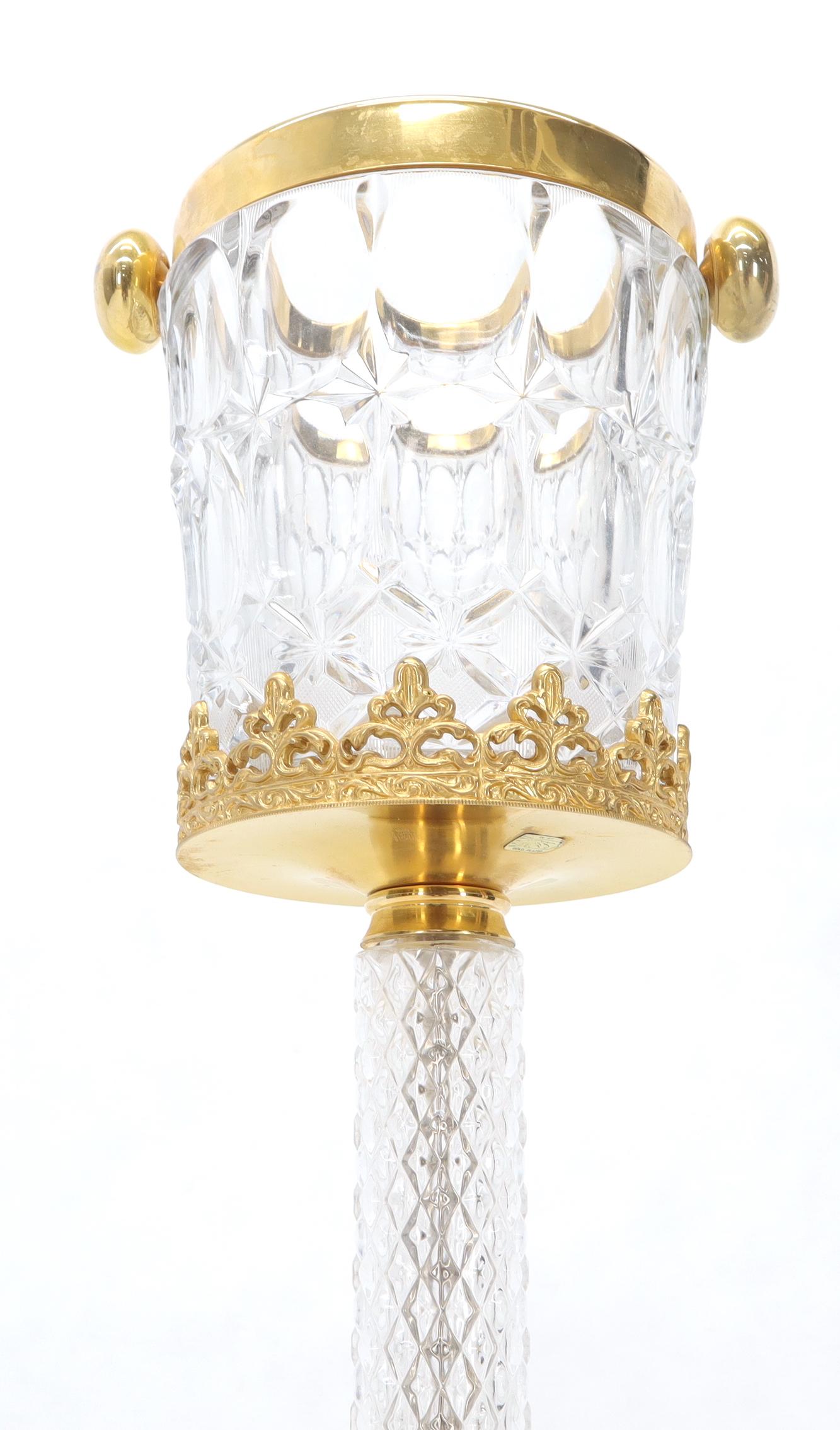 Italian 24-Karat Gold-Plated Cut Glass Champagne Stand Cooler Serving Bucket 4