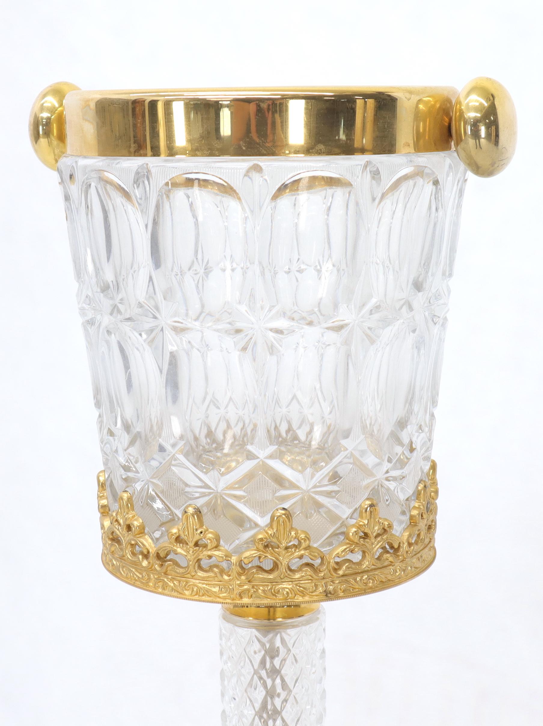 Italian 24-Karat Gold-Plated Cut Glass Champagne Stand Cooler Serving Bucket 5