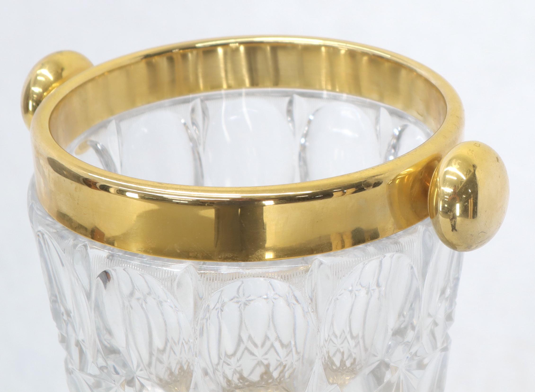 Italian 24-Karat Gold-Plated Cut Glass Champagne Stand Cooler Serving Bucket 6