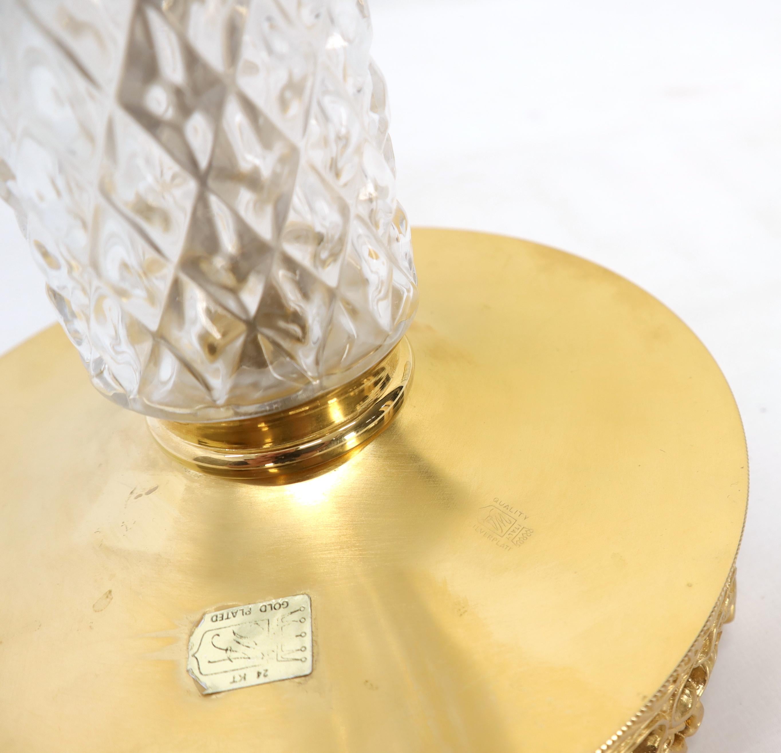 Italian 24-Karat Gold-Plated Cut Glass Champagne Stand Cooler Serving Bucket 10