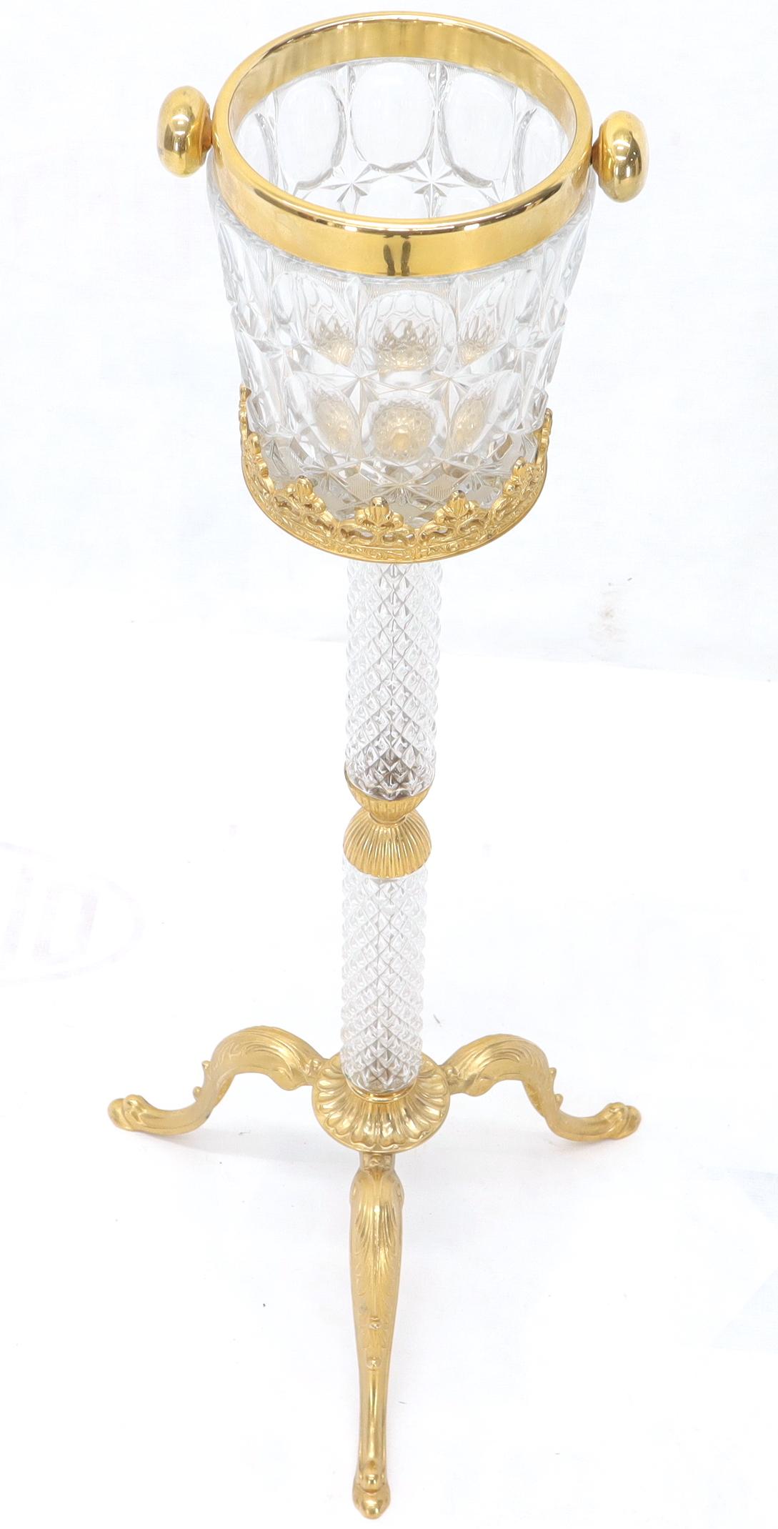 Italian 24-Karat Gold-Plated Cut Glass Champagne Stand Cooler Serving Bucket In Excellent Condition In Rockaway, NJ