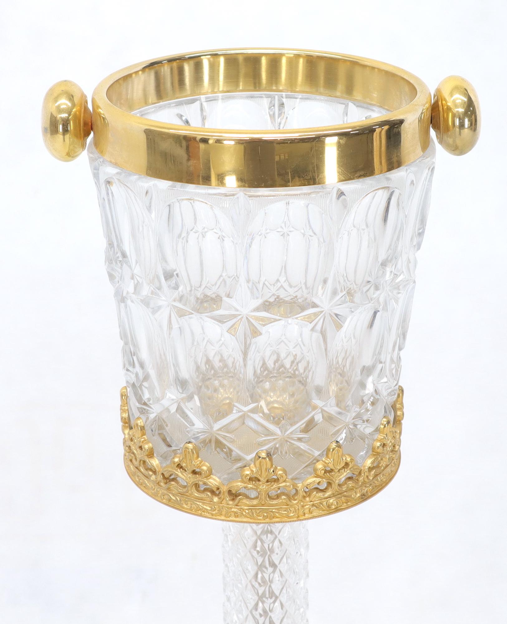 20th Century Italian 24-Karat Gold-Plated Cut Glass Champagne Stand Cooler Serving Bucket