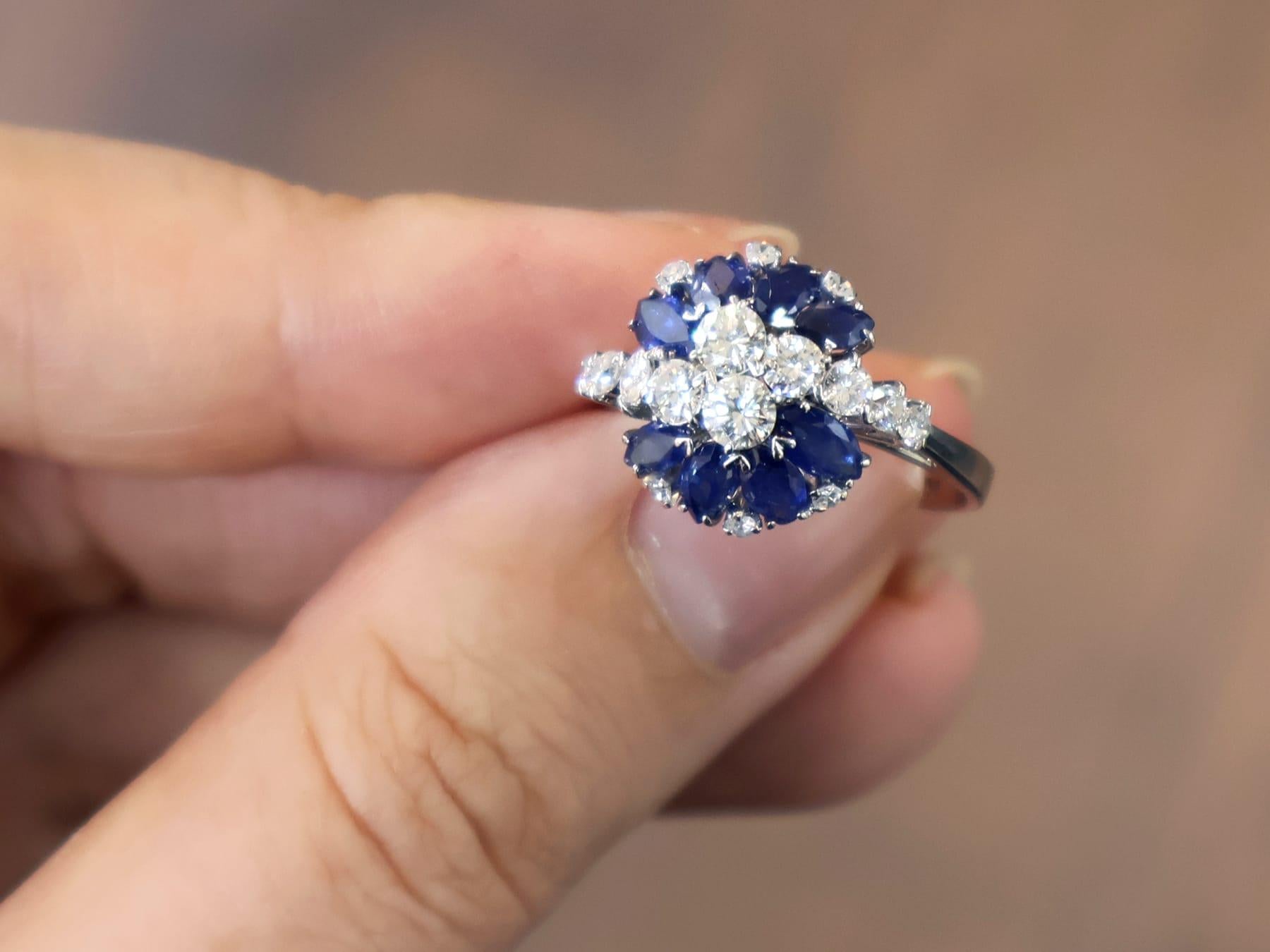 Anello italiano con zaffiro da 2,50 carati e diamante da 0,70 carati in oro bianco 18k Circa 1960 In condizioni ottime in vendita a Jesmond, Newcastle Upon Tyne