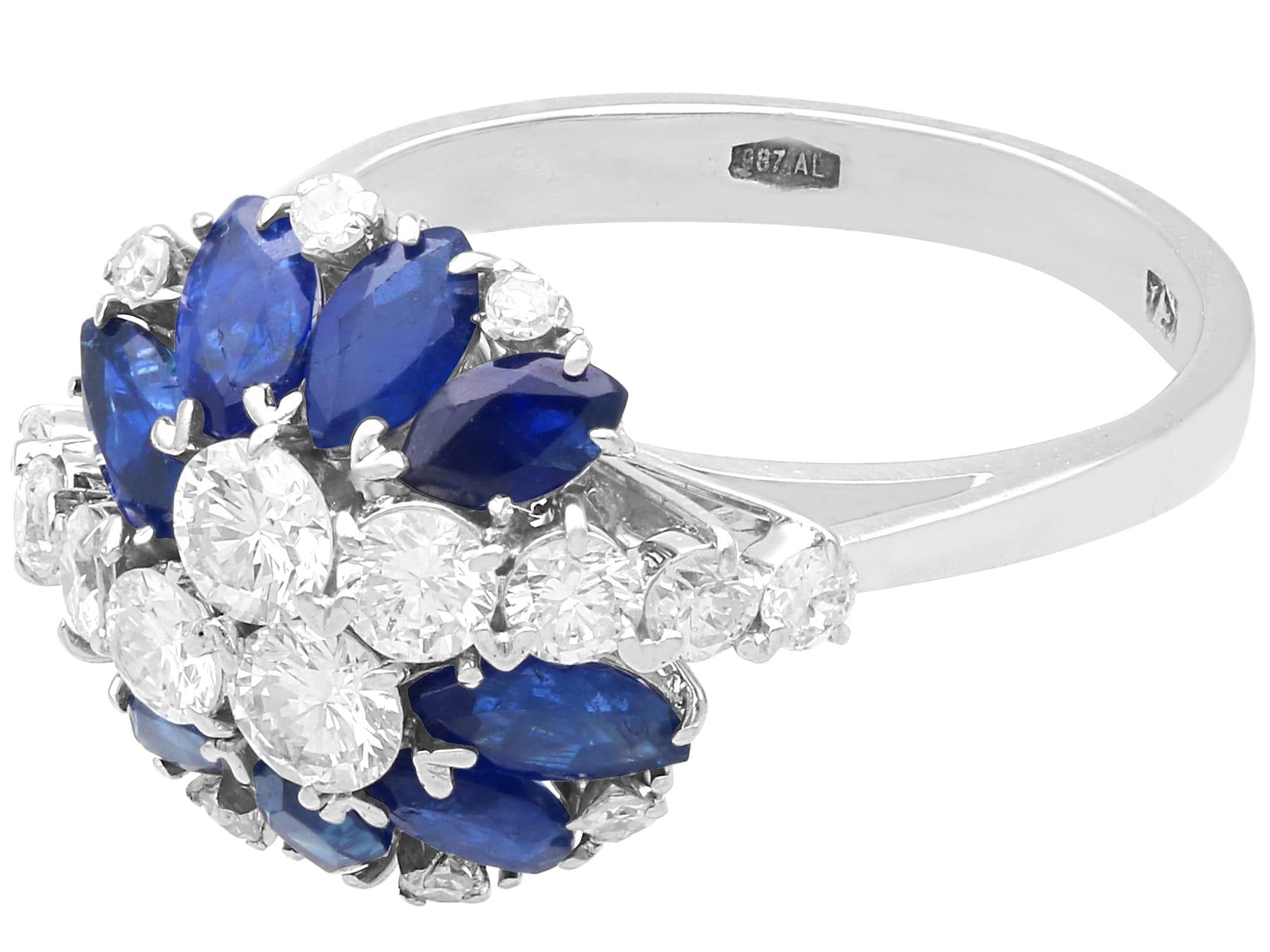 Anello italiano con zaffiro da 2,50 carati e diamante da 0,70 carati in oro bianco 18k Circa 1960 in vendita 4