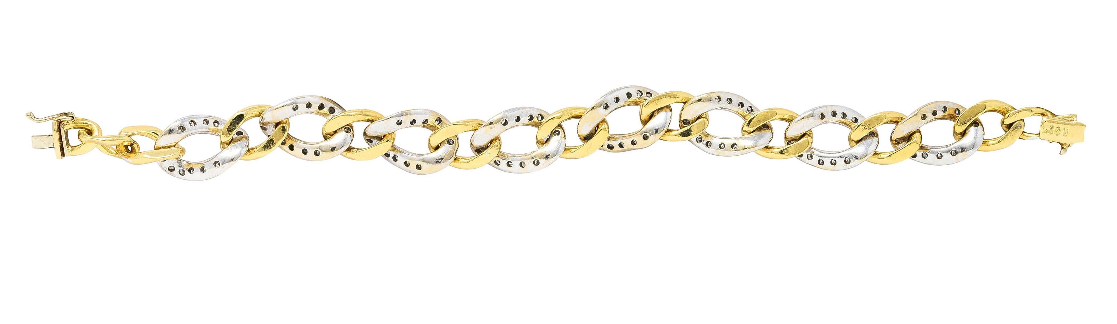 Men's Italian 2.50 Carats Diamond 18 Karat Two Tone Gold Curb Link Bracelet