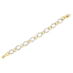 Italian 2.50 Carats Diamond 18 Karat Two Tone Gold Curb Link Bracelet