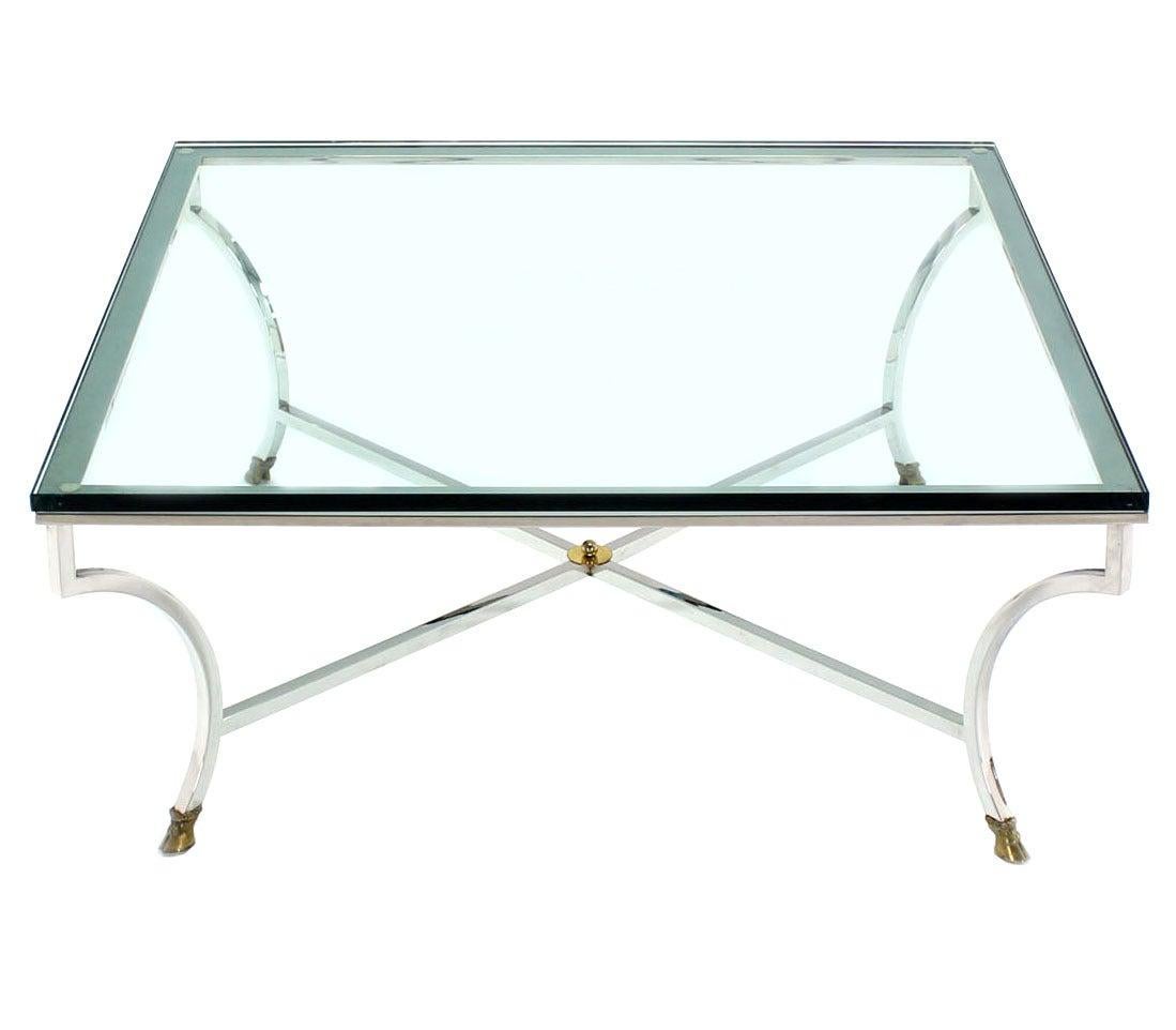 Jansen style chrome and brass hoof feet coffee table. Excellent craftsmenship quality.