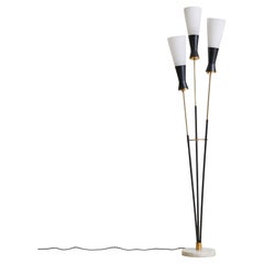 Italian 3-Arm Black Metal Floor Lamp with Opaline Diffusers, 1950s