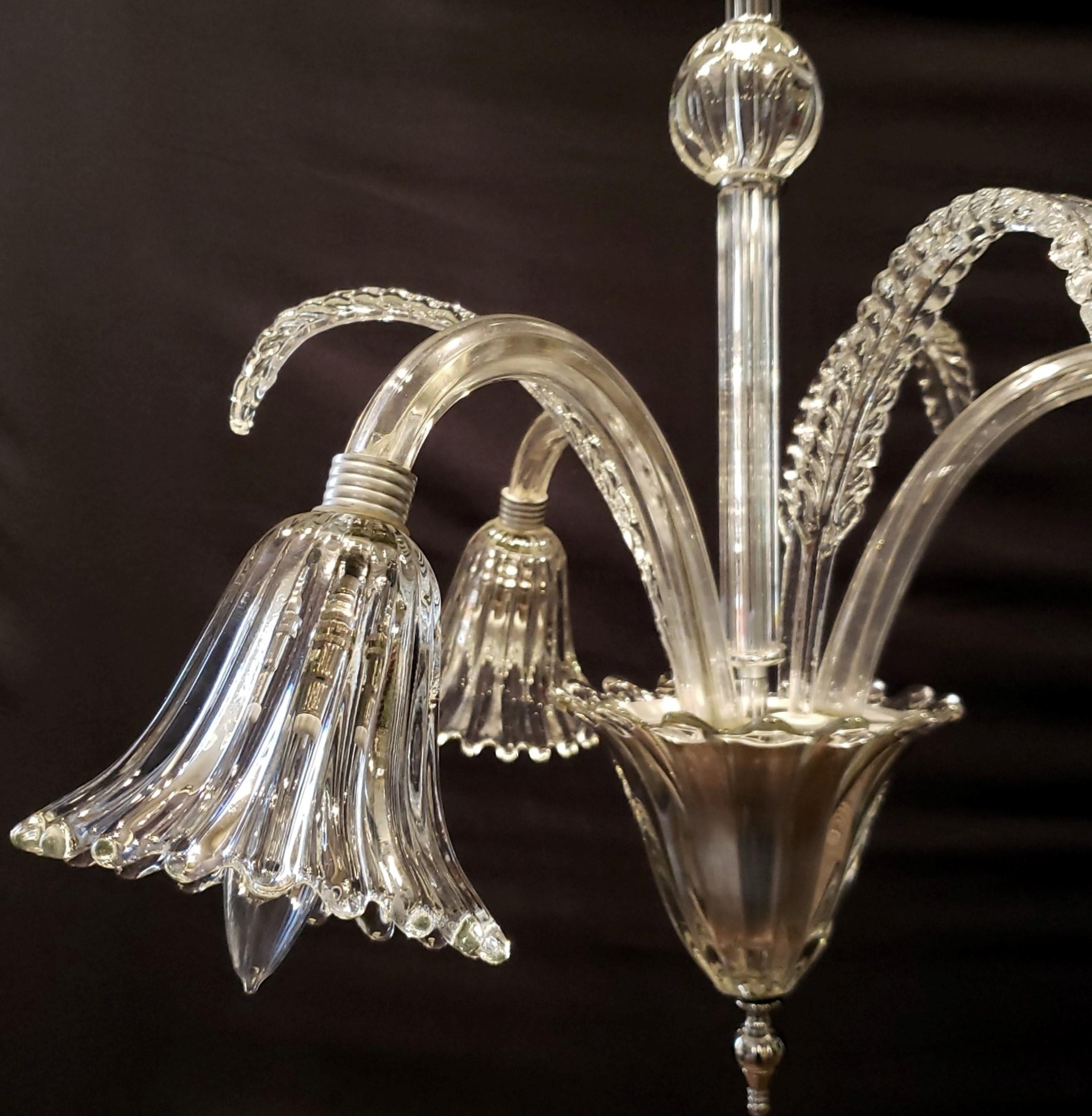 Italian 3 Arm Murano Glass Chandelier with 3 Up Leaves In Good Condition For Sale In New York, NY