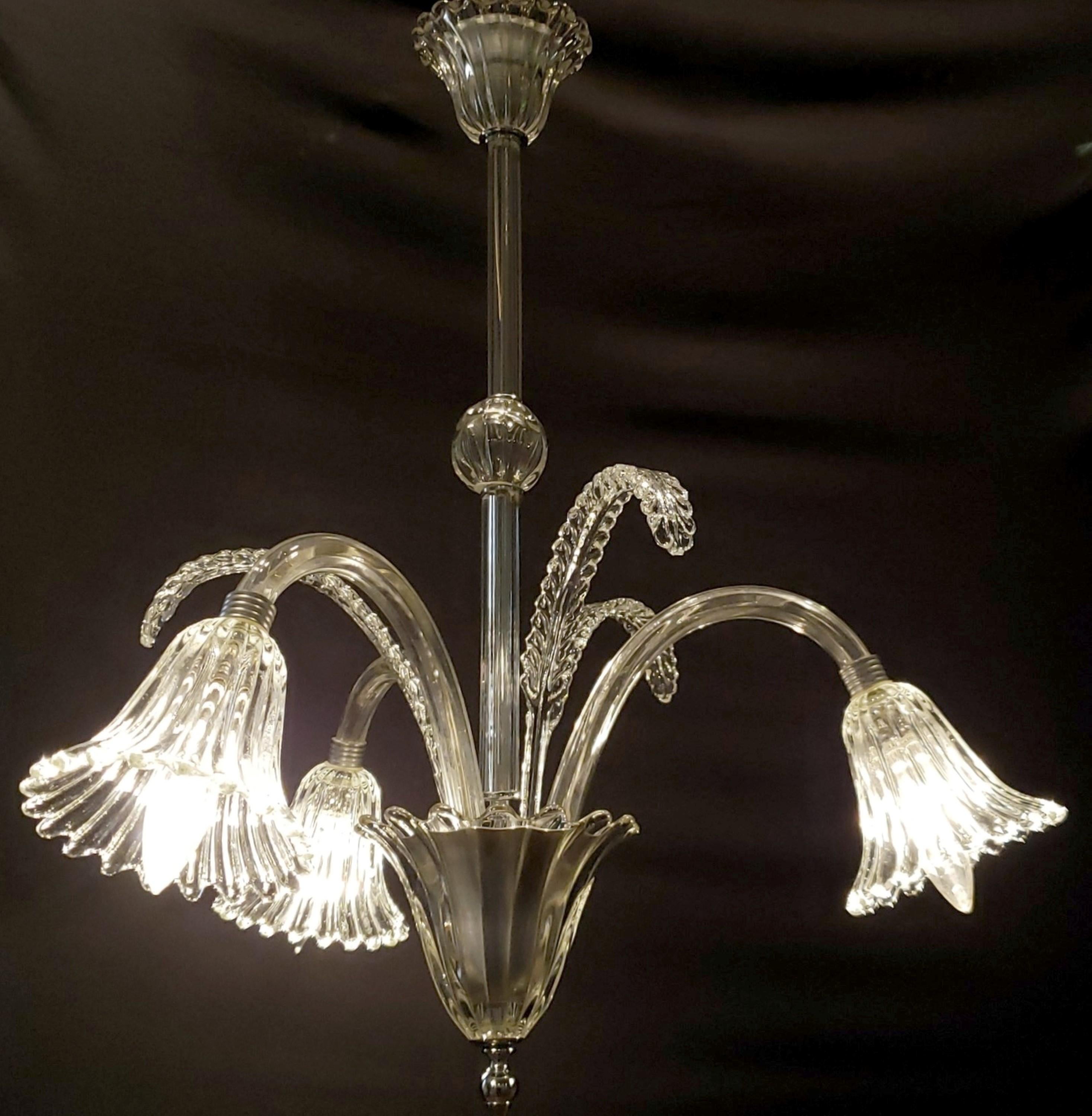 20th Century Italian 3 Arm Murano Glass Chandelier with 3 Up Leaves For Sale